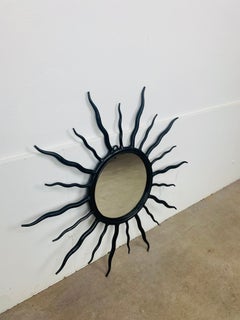 Brutalist Wrought Iron Sunburst Mirror, circa 1970