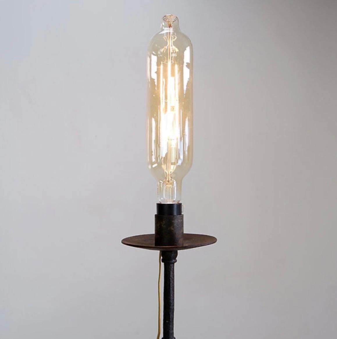 Late 20th Century Brutalist wrought iron tripod floor lamp