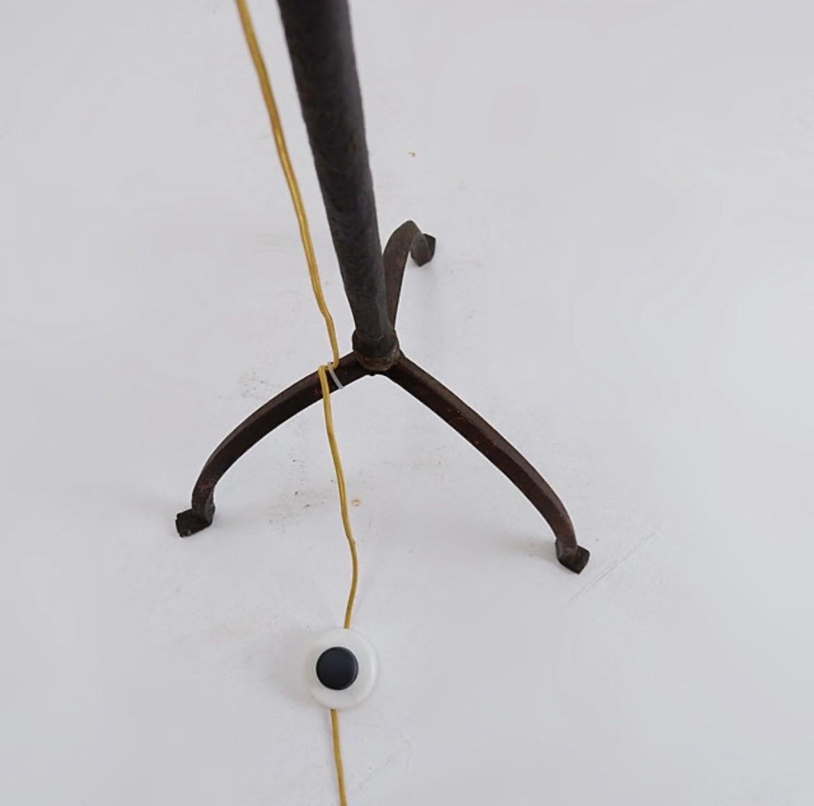 Brutalist wrought iron tripod floor lamp 1