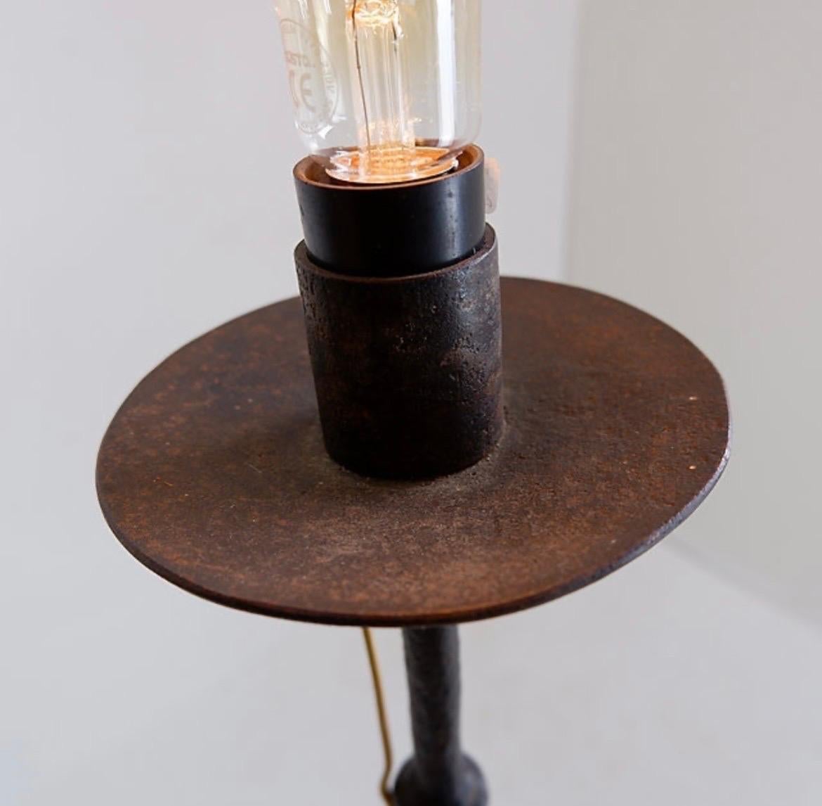 Brutalist wrought iron tripod floor lamp 2