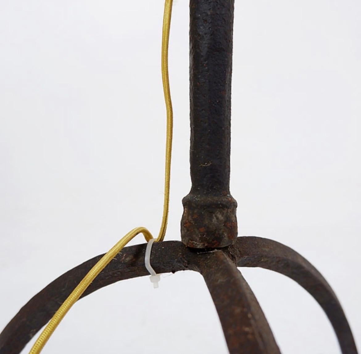 Brutalist wrought iron tripod floor lamp 3