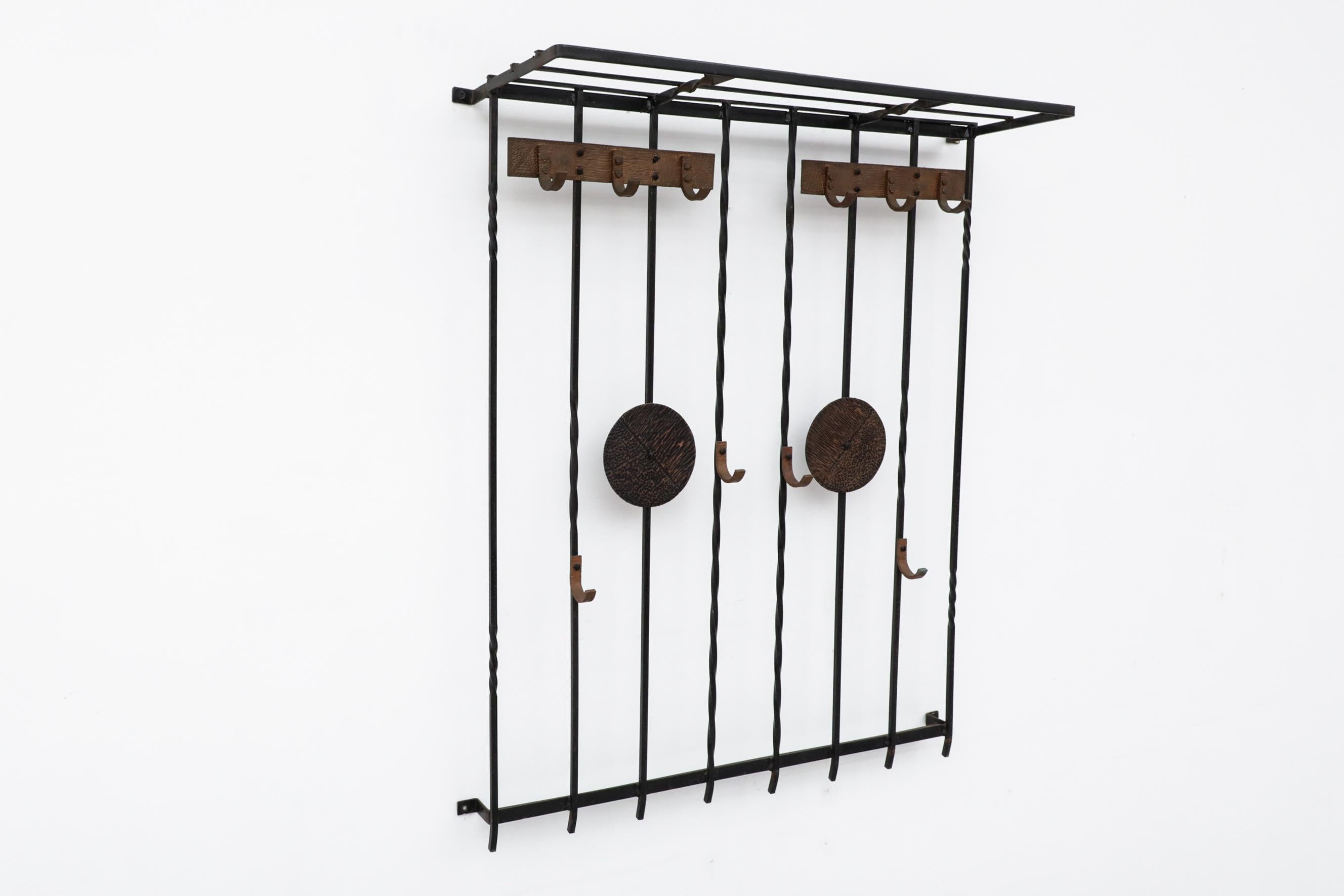 Brutalist Wrought Iron Wall Coat Rack In Good Condition In Los Angeles, CA