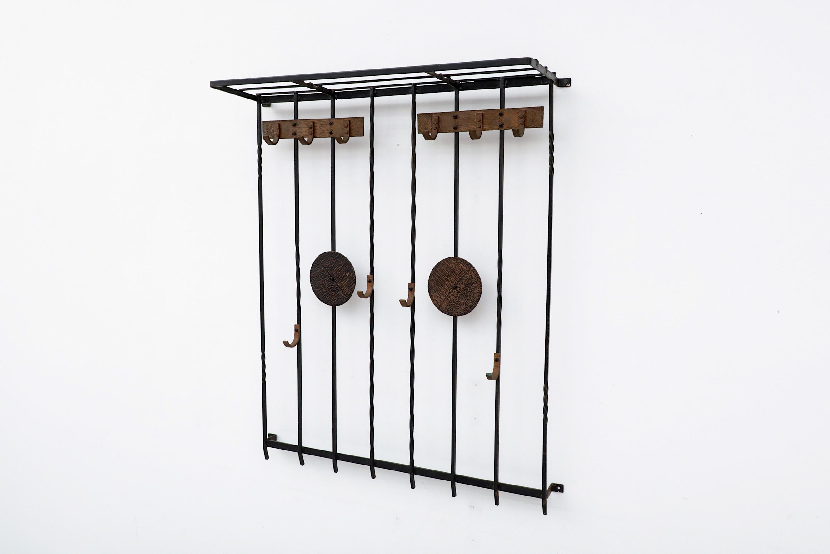 Late 20th Century Brutalist Wrought Iron Wall Coat Rack