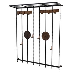 Brutalist Wrought Iron Wall Coat Rack