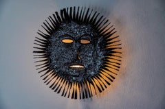 Brutalist XL sun wall lamp, folk art, Spain, 1970