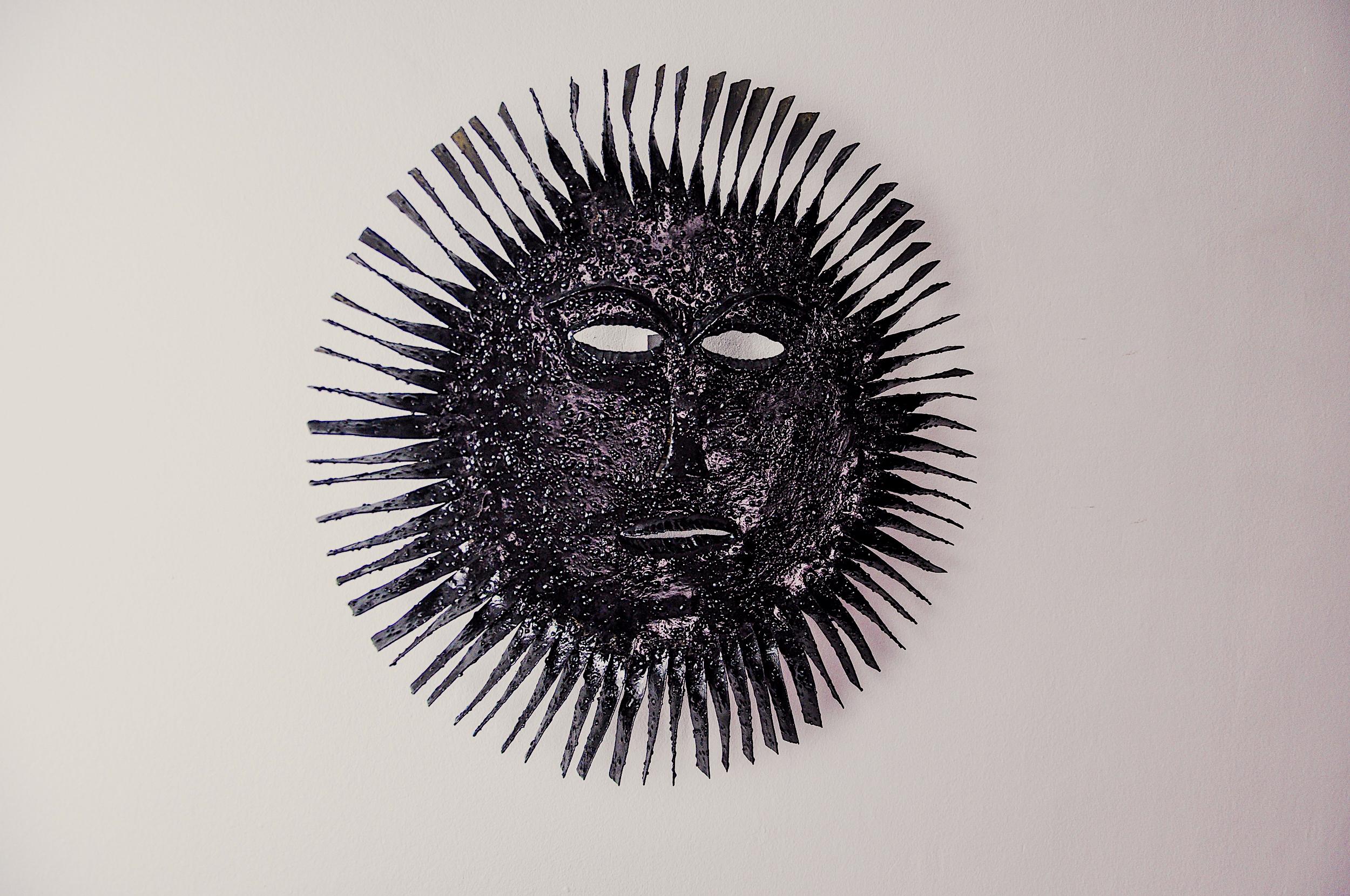 Spanish Brutalist XL sun wall lamp, folk art, Spain, 1970 For Sale