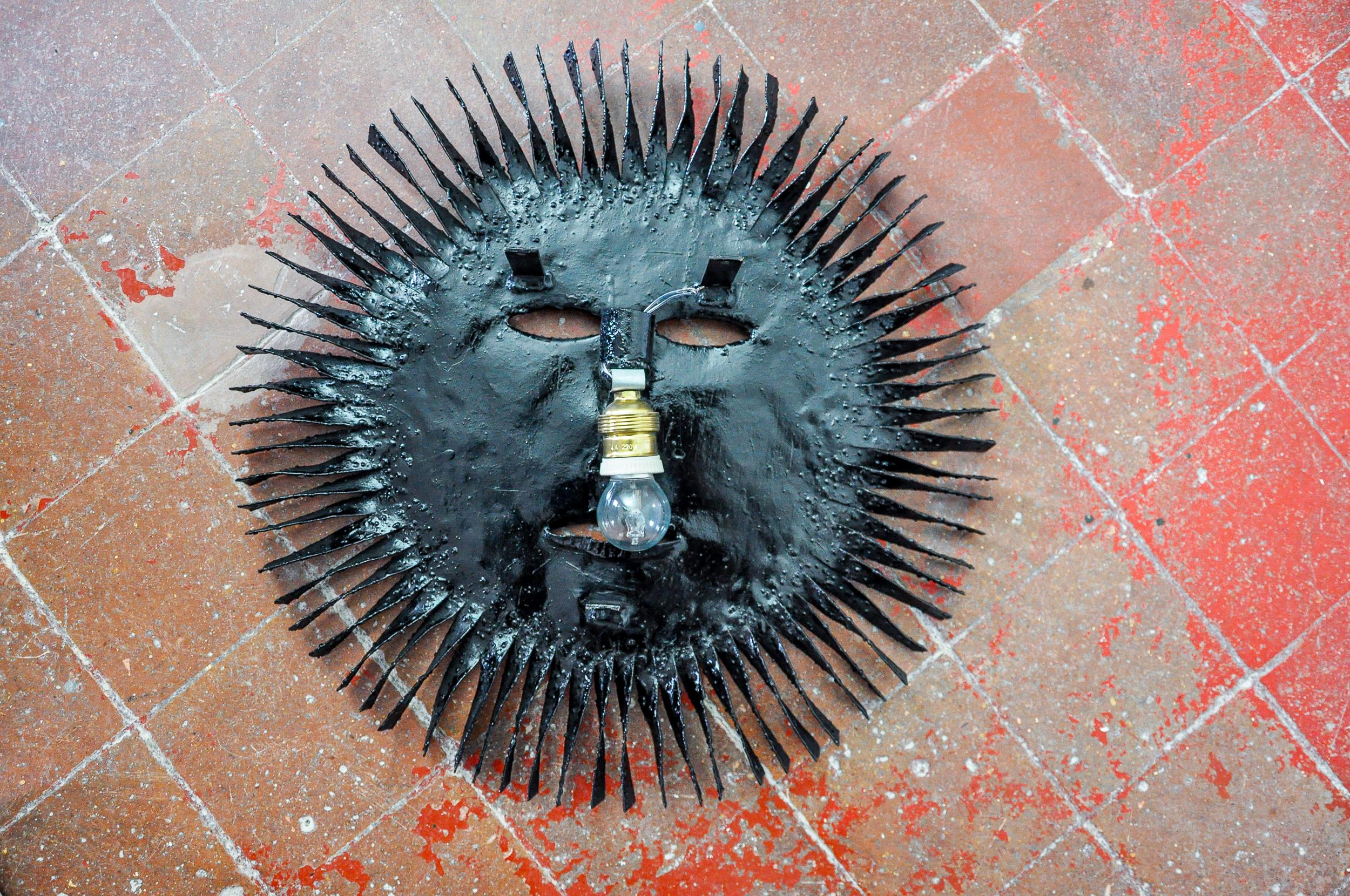 Brutalist XL sun wall lamp, folk art, Spain, 1970 For Sale 2