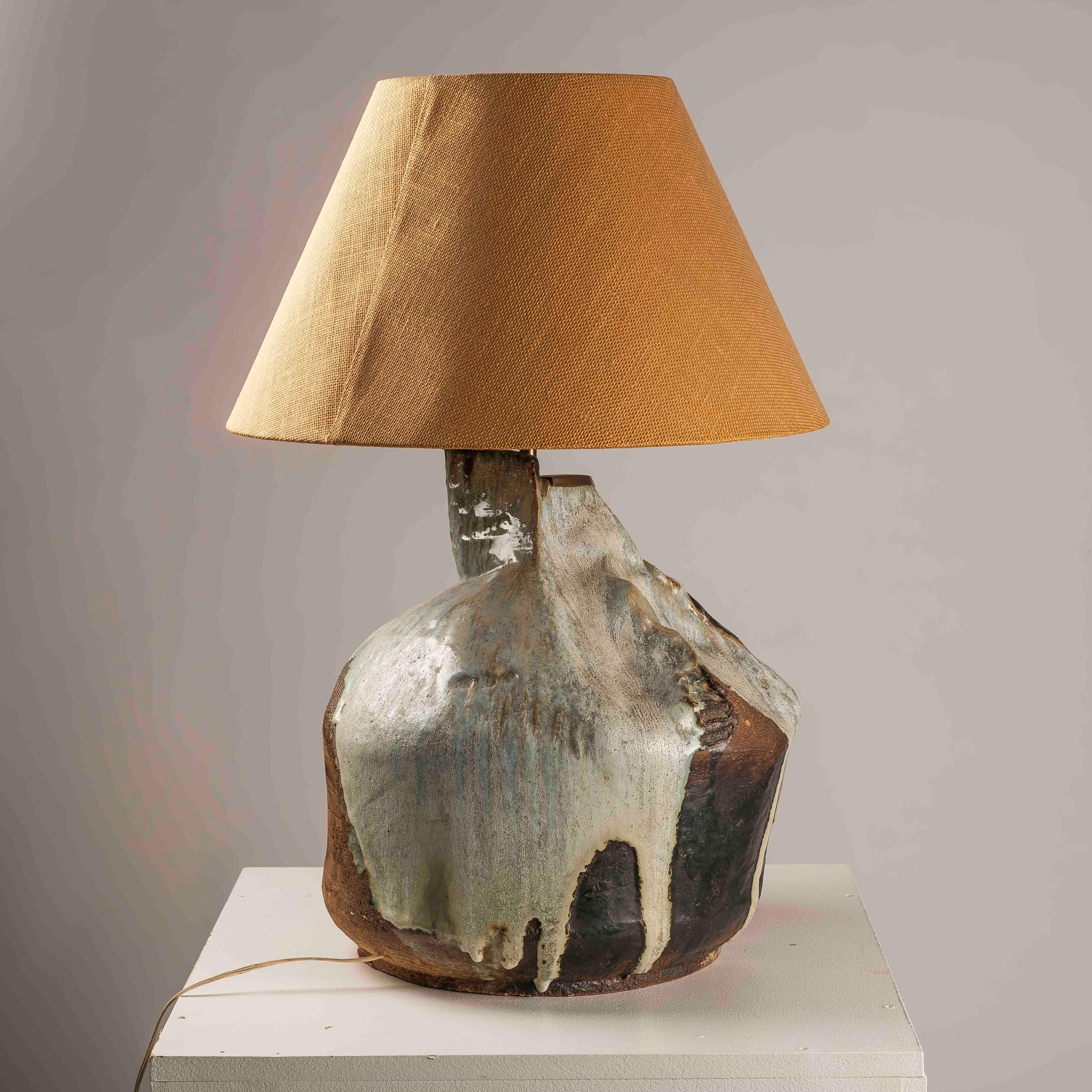Brutalist XXL glazed ceramic table lamp 1980s For Sale 3