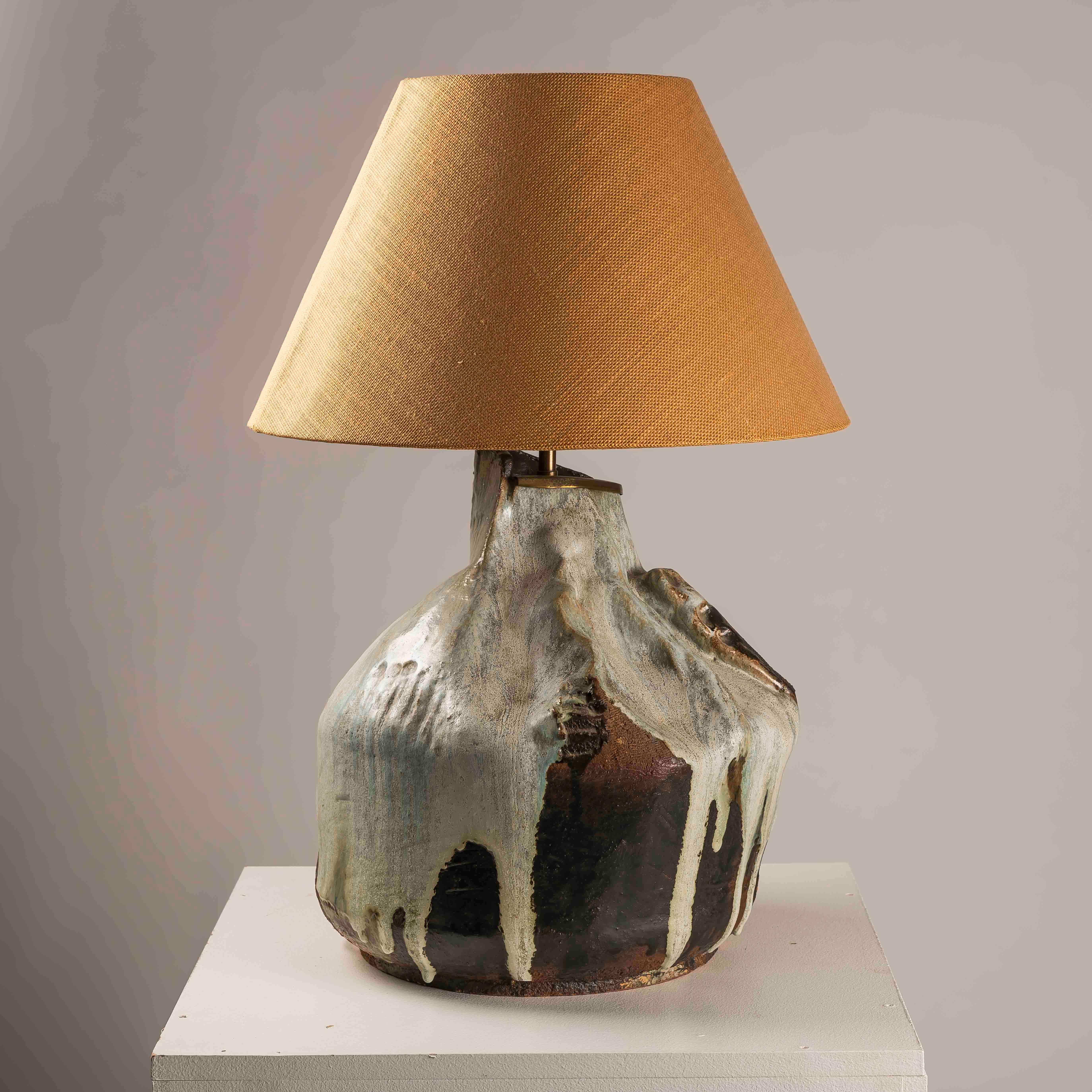 Brutalist XXL glazed ceramic table lamp 1980s For Sale 4