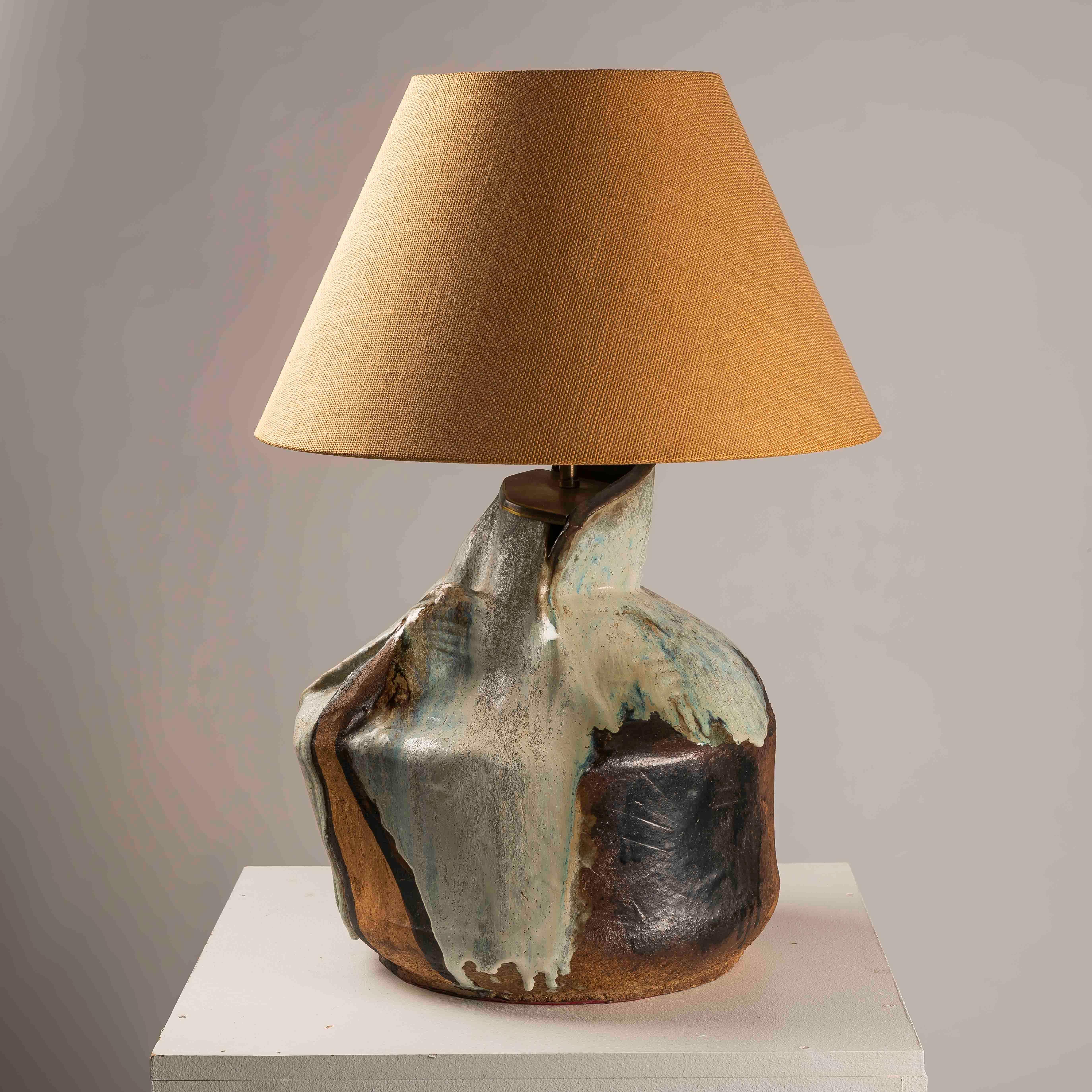 Brutalist XXL glazed ceramic table lamp 1980s For Sale 5