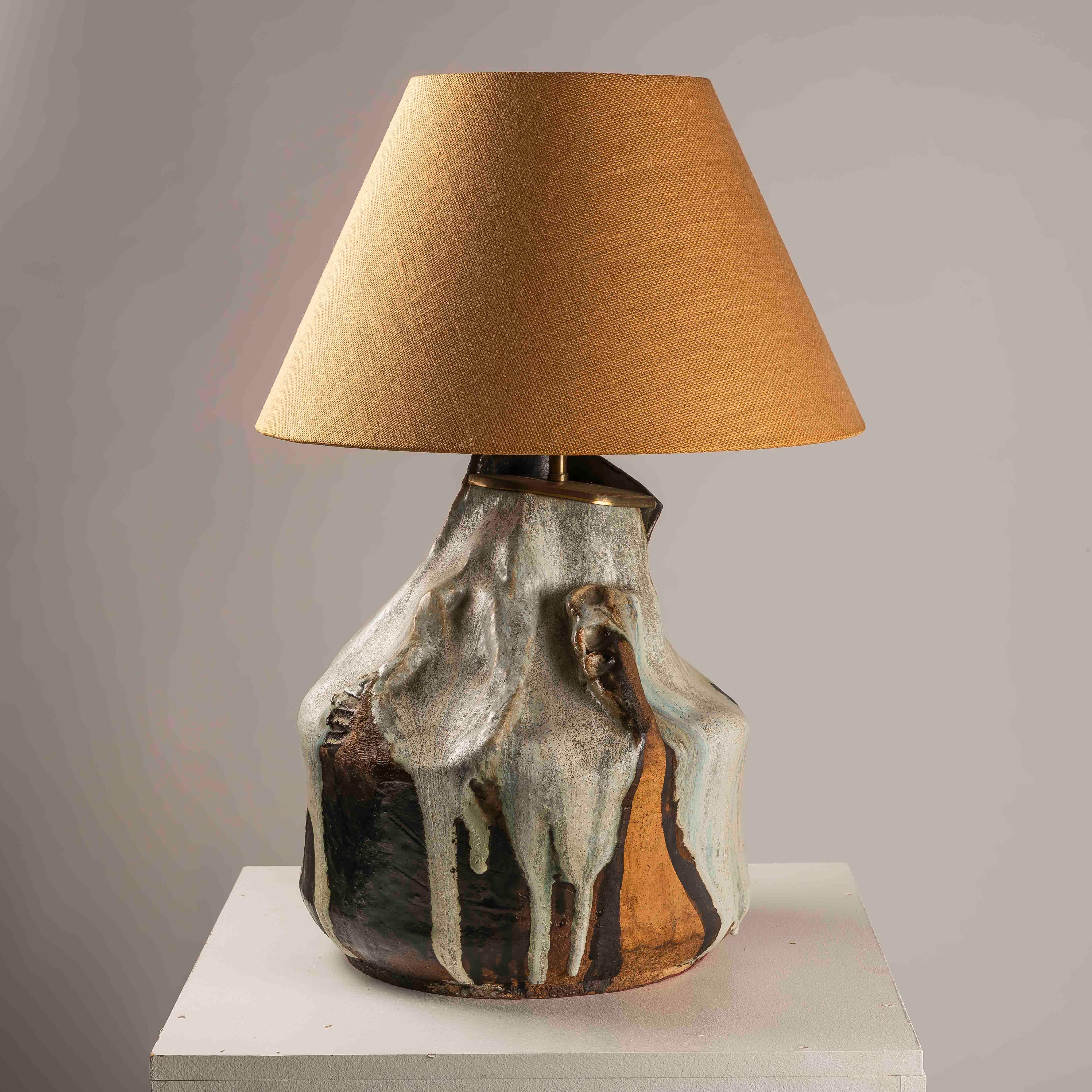 Brutalist XXL glazed ceramic table lamp 1980s For Sale 6