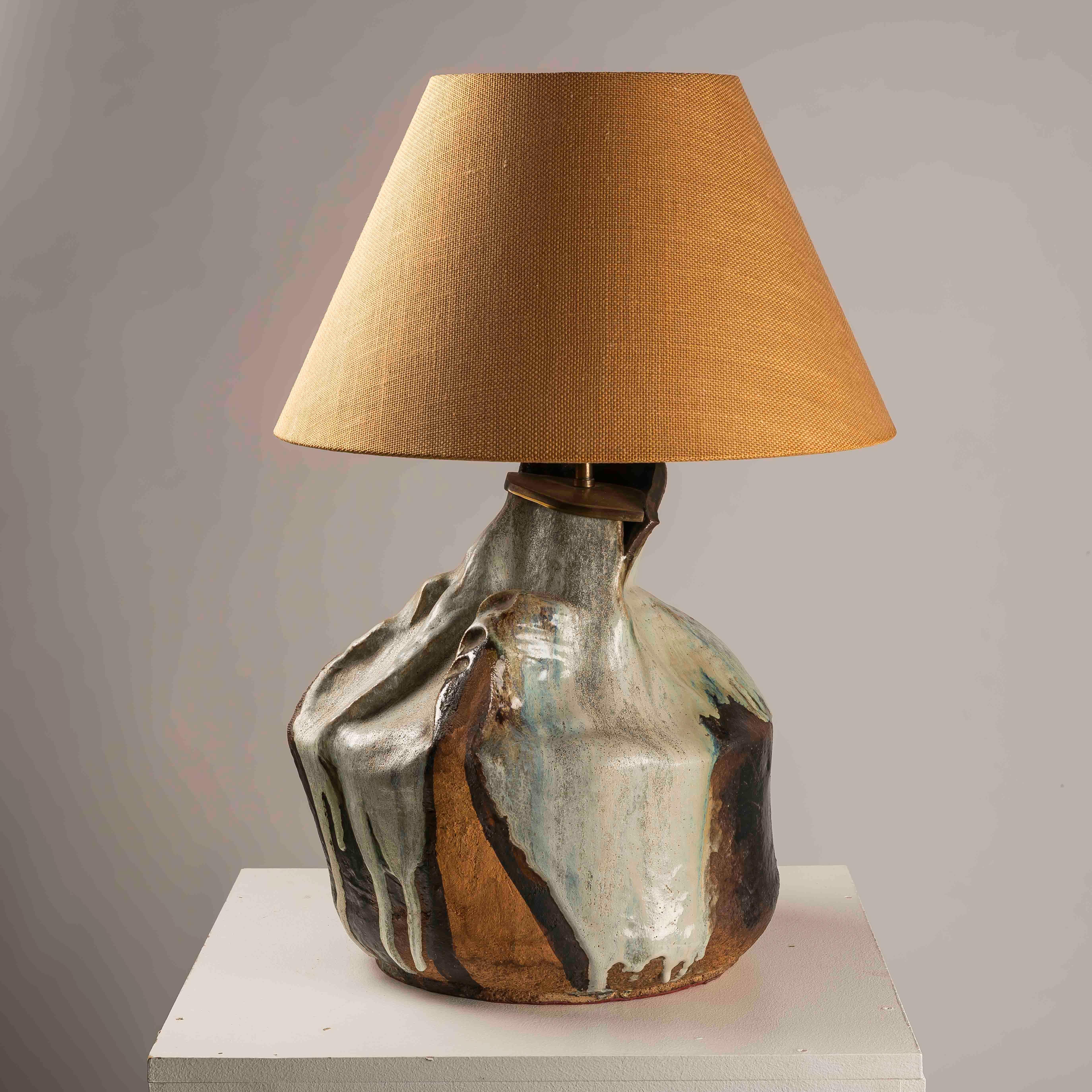 Brutalist XXL glazed ceramic table lamp 1980s 8