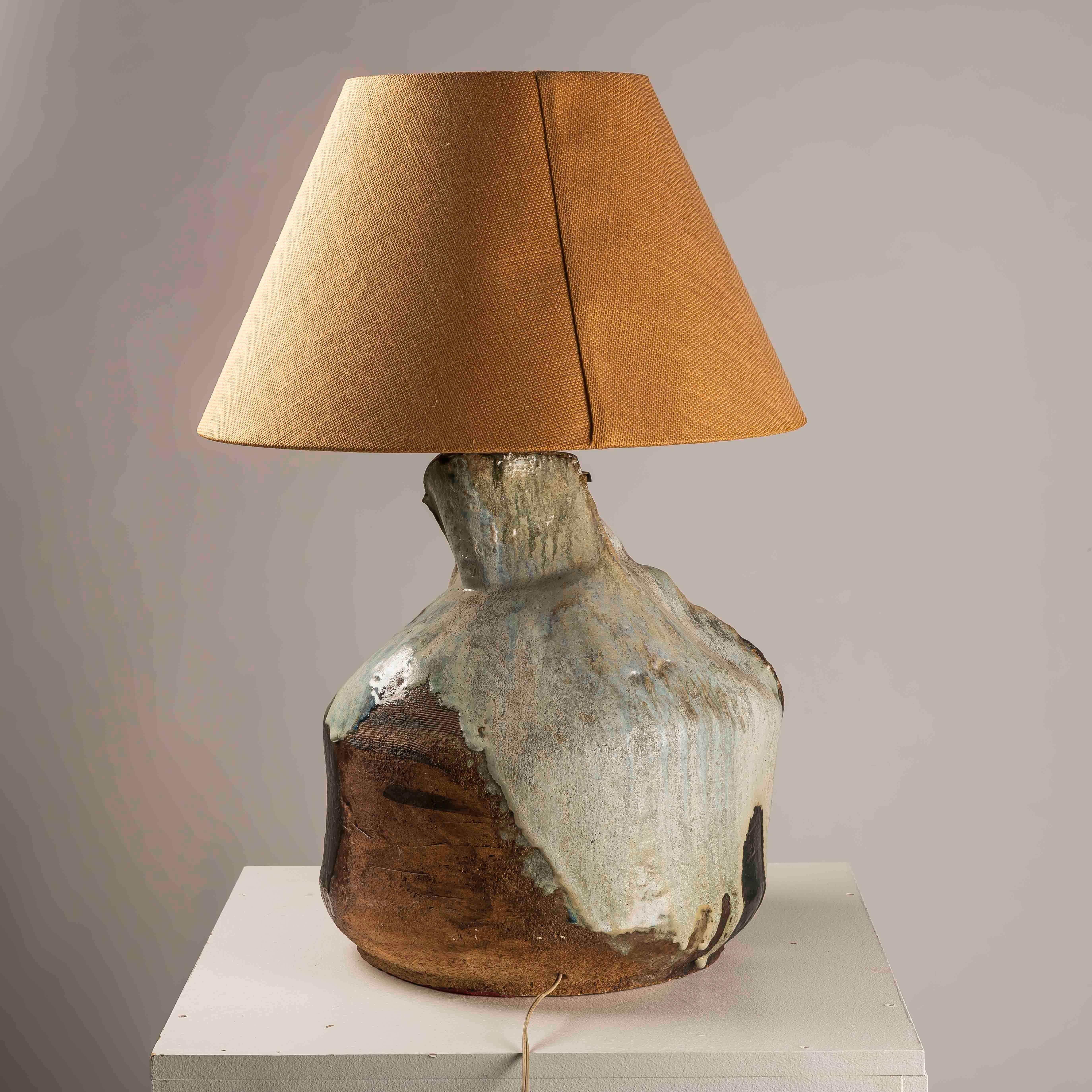 Brutalist XXL glazed ceramic table lamp 1980s For Sale 2