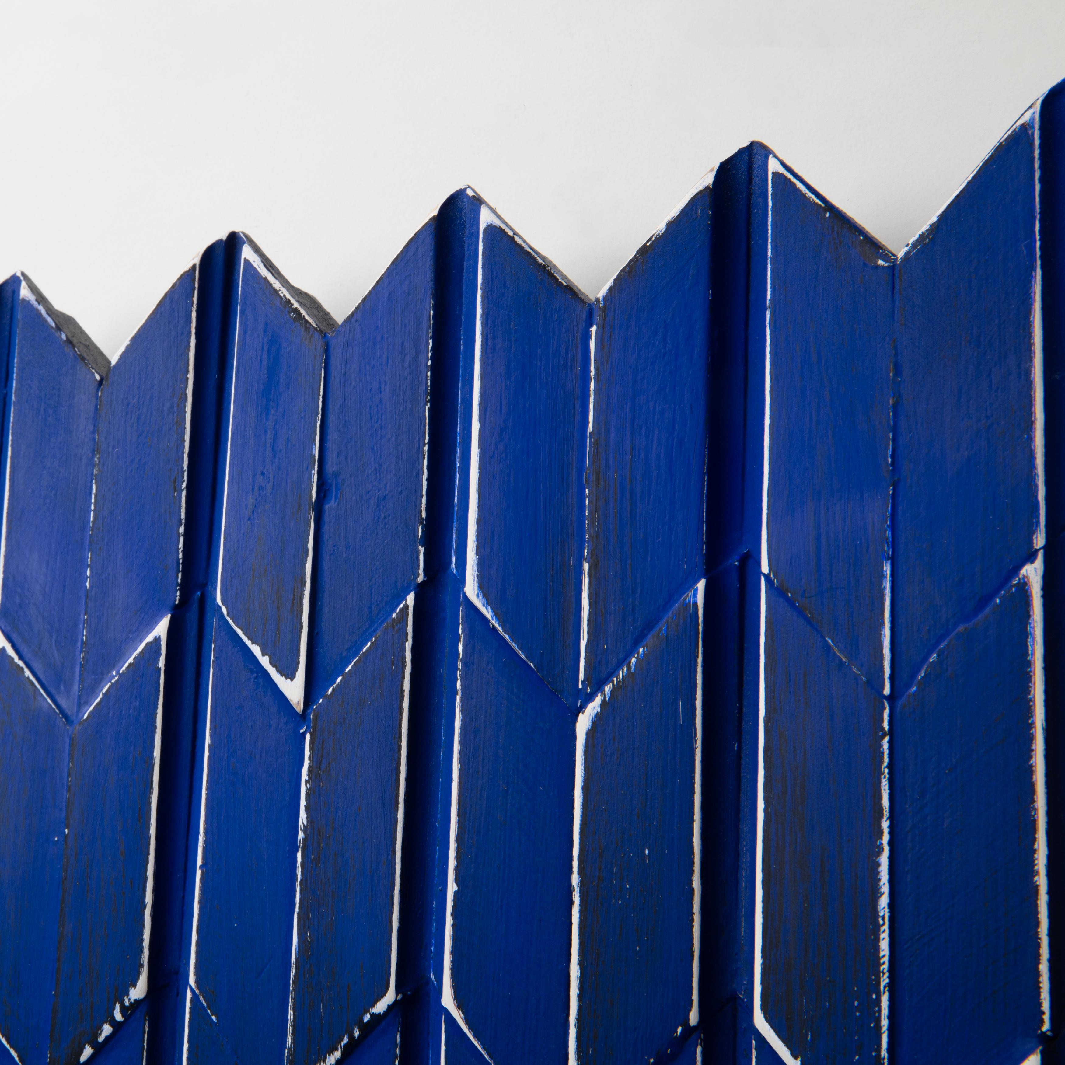 Contemporary Brutalist Yves Klein Blue Wood Wall Art installation: Arrows For Sale