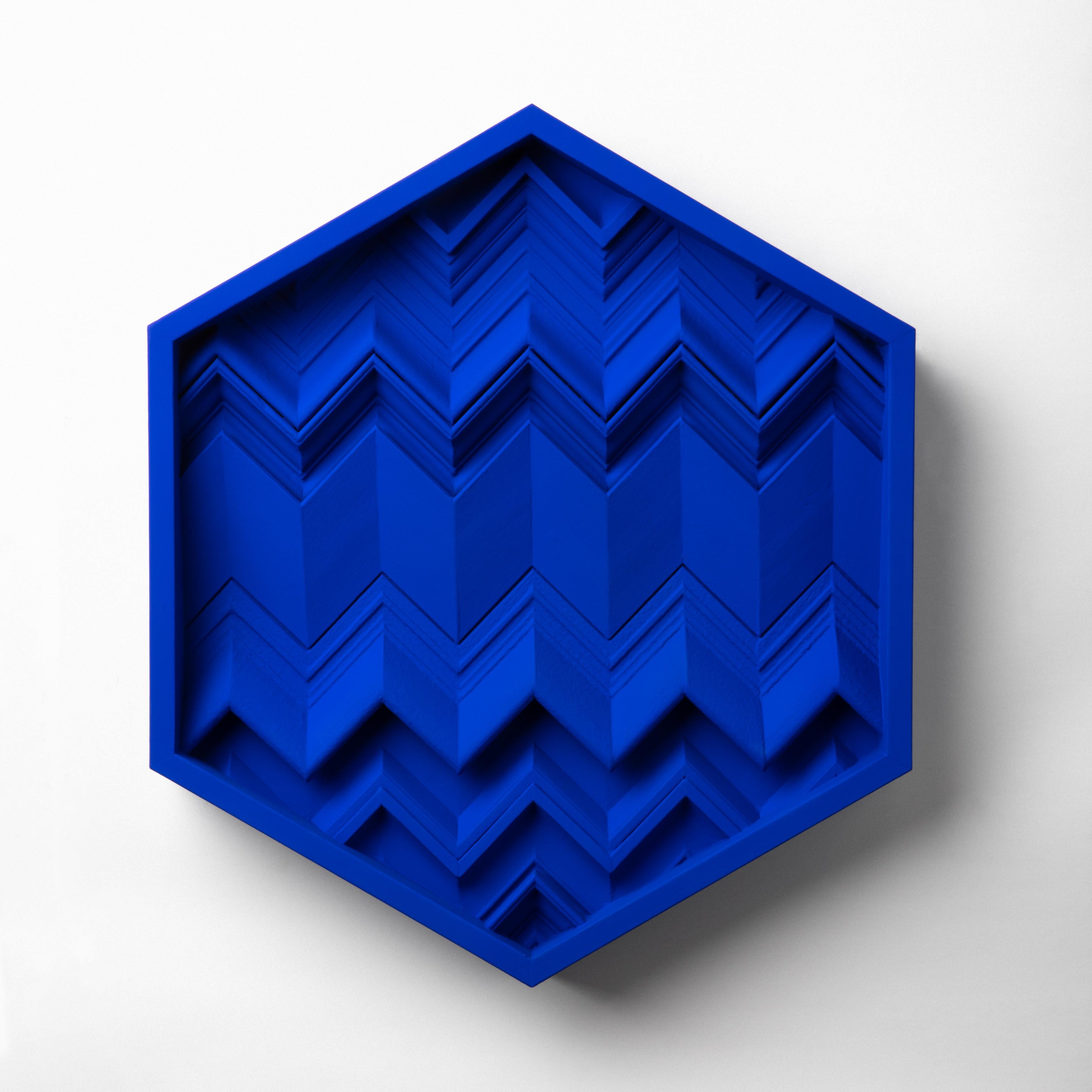 EXAGON YKB Cobalt Blue (Yves Klein Blue) wall sculpture collage of reclaimed wood. 

This artwork belongs to our new series of wall art installations FORM & COLOR.
This collage plays with textures, shapes and colors to create a sculptural piece of