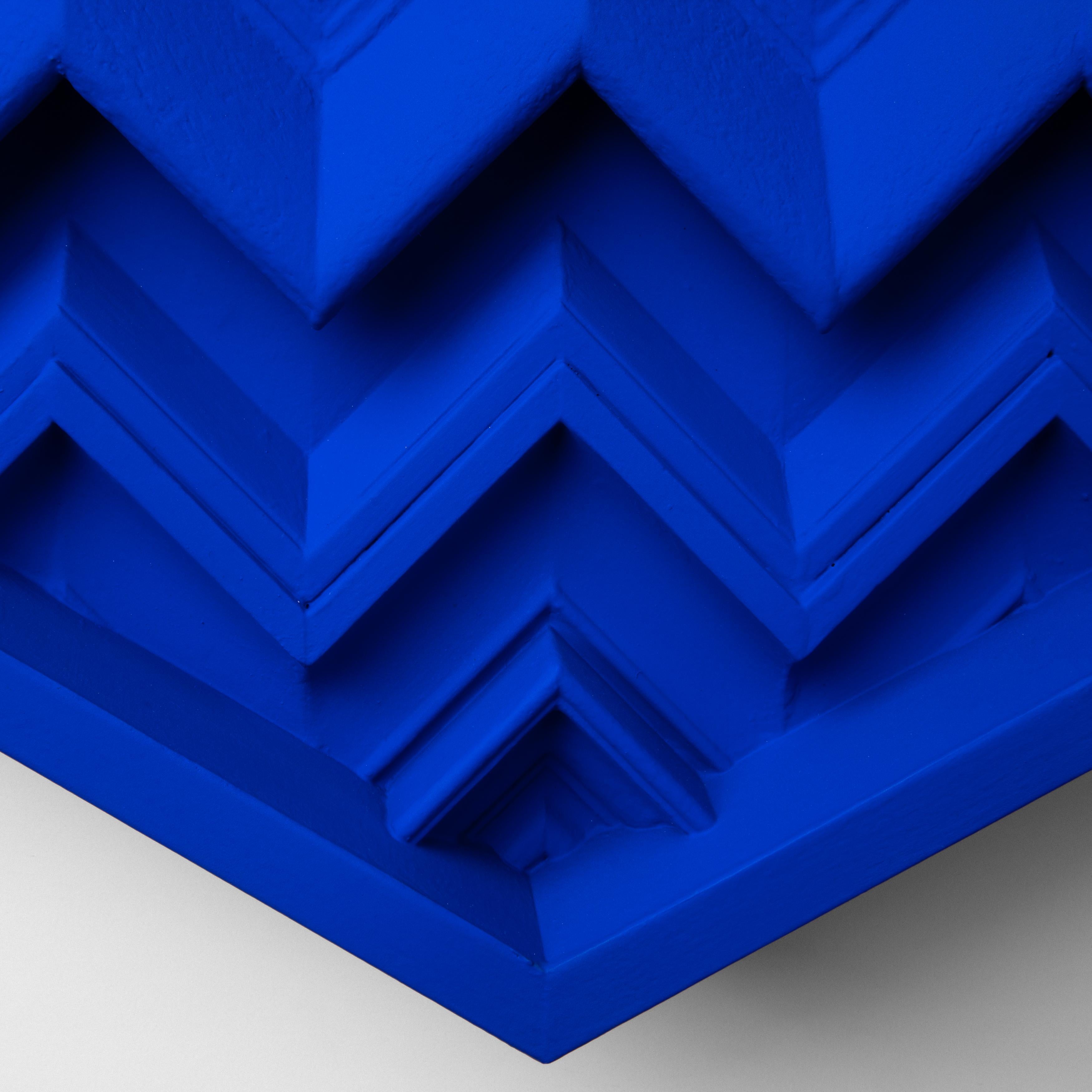 Contemporary Brutalist Yves Klein Blue Wood Wall Art installation: Exagon YKB For Sale