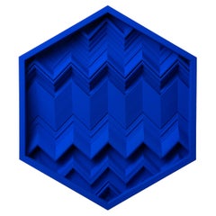 Brutalist Yves Klein Blue Wood Wall Art installation: Exagon YKB