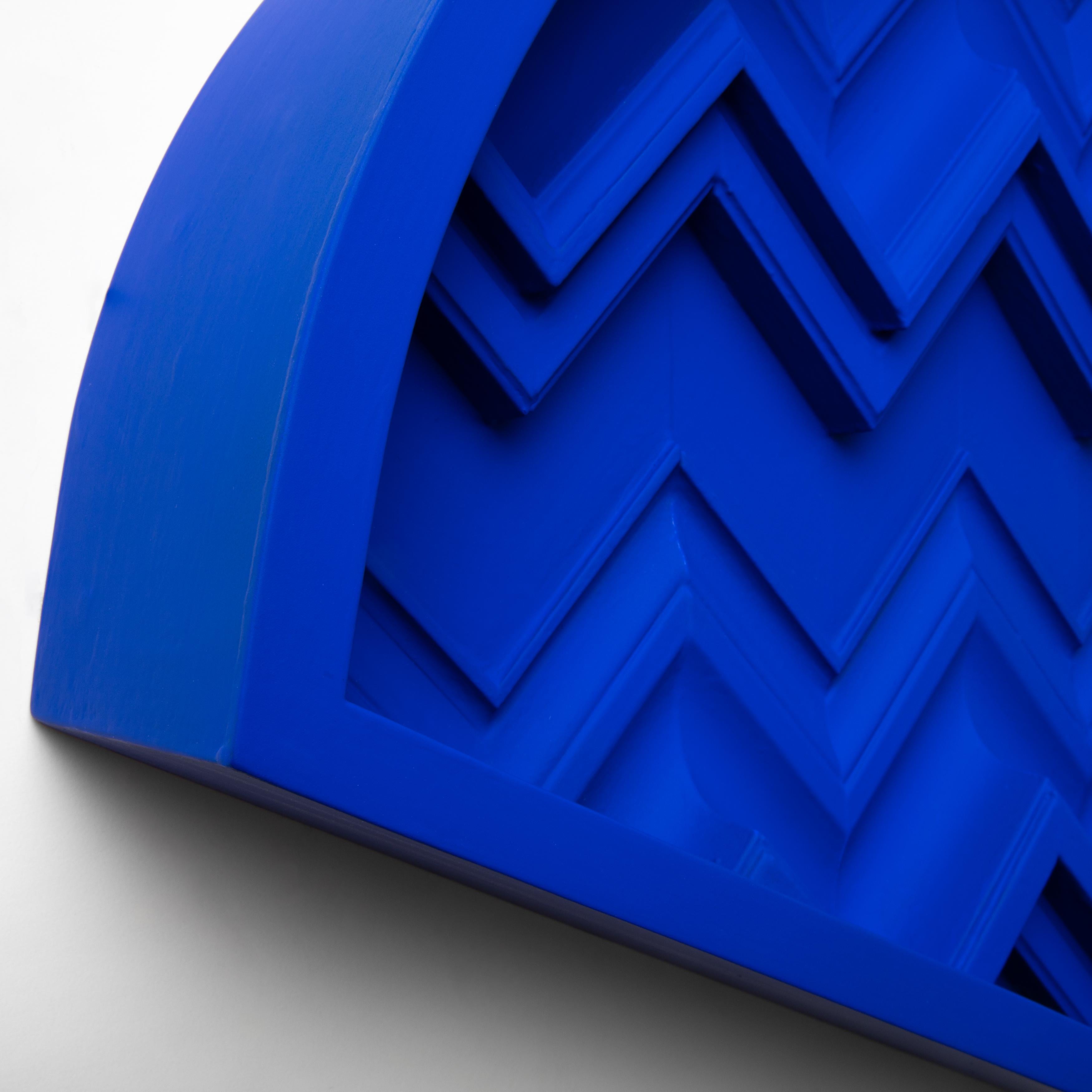 Contemporary Brutalist Yves Klein Blue Wood Wall Art installation: Fan YKB For Sale