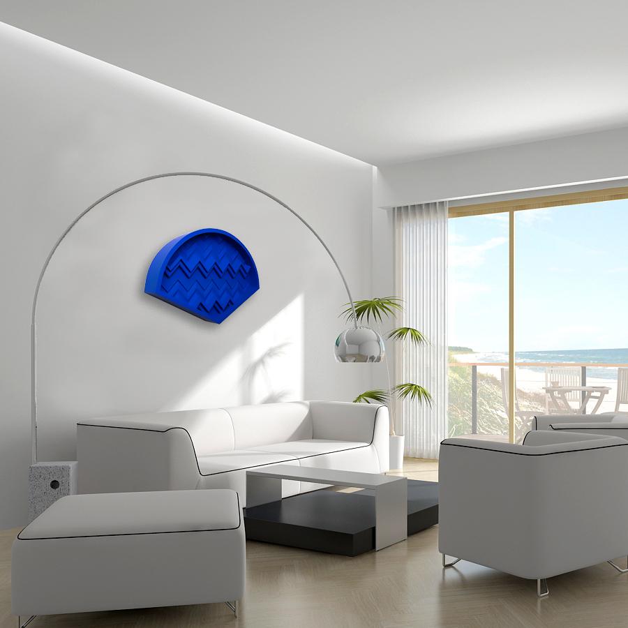 Brutalist Yves Klein Blue Wood Wall Art installation: Fan YKB For Sale 1
