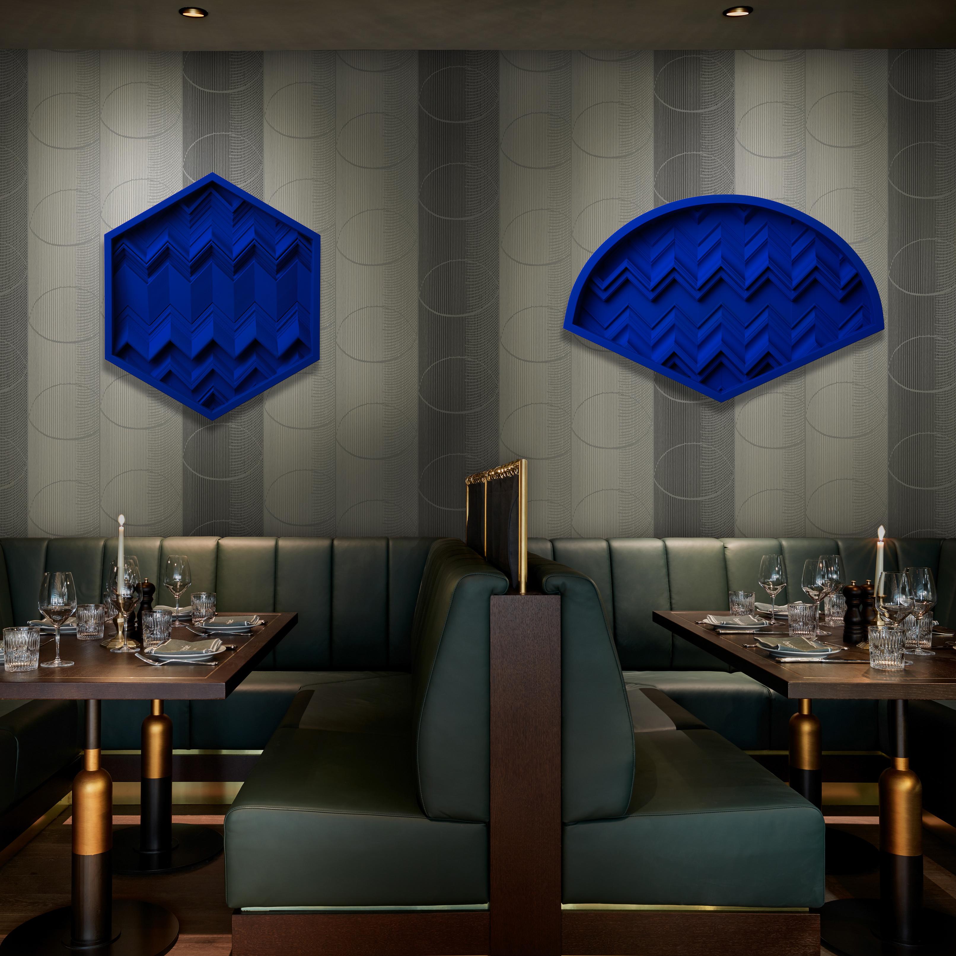 Brutalist Yves Klein Blue Wood Wall Art installation: Fan YKB For Sale 2