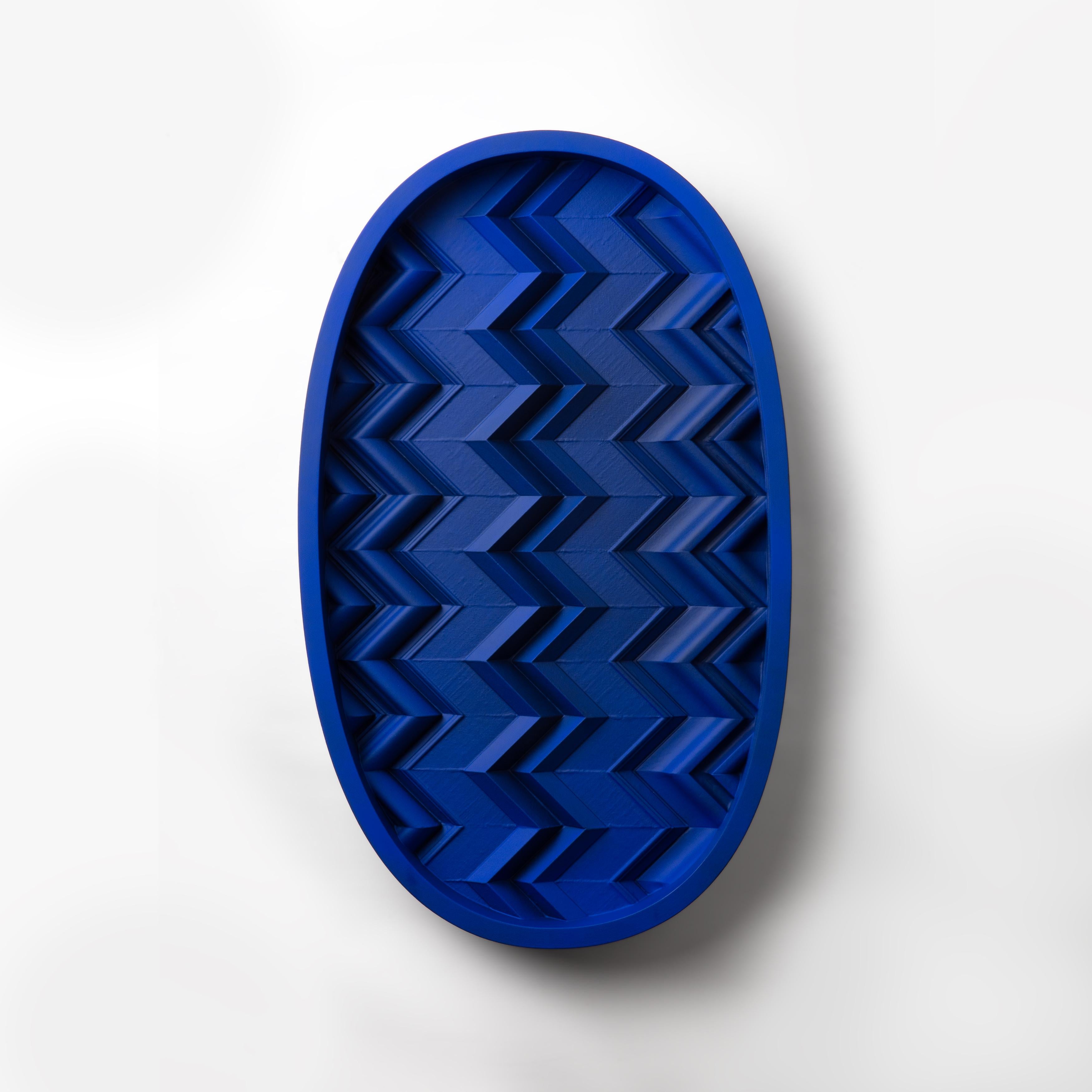 OVAL 1 YKB Cobalt Blue (Yves Klein Blue) wall sculpture collage of reclaimed wood. 

This artwork belongs to our new series of wall art installations FORM & COLOR.
This collage plays with textures, shapes and colors to create a sculptural piece of