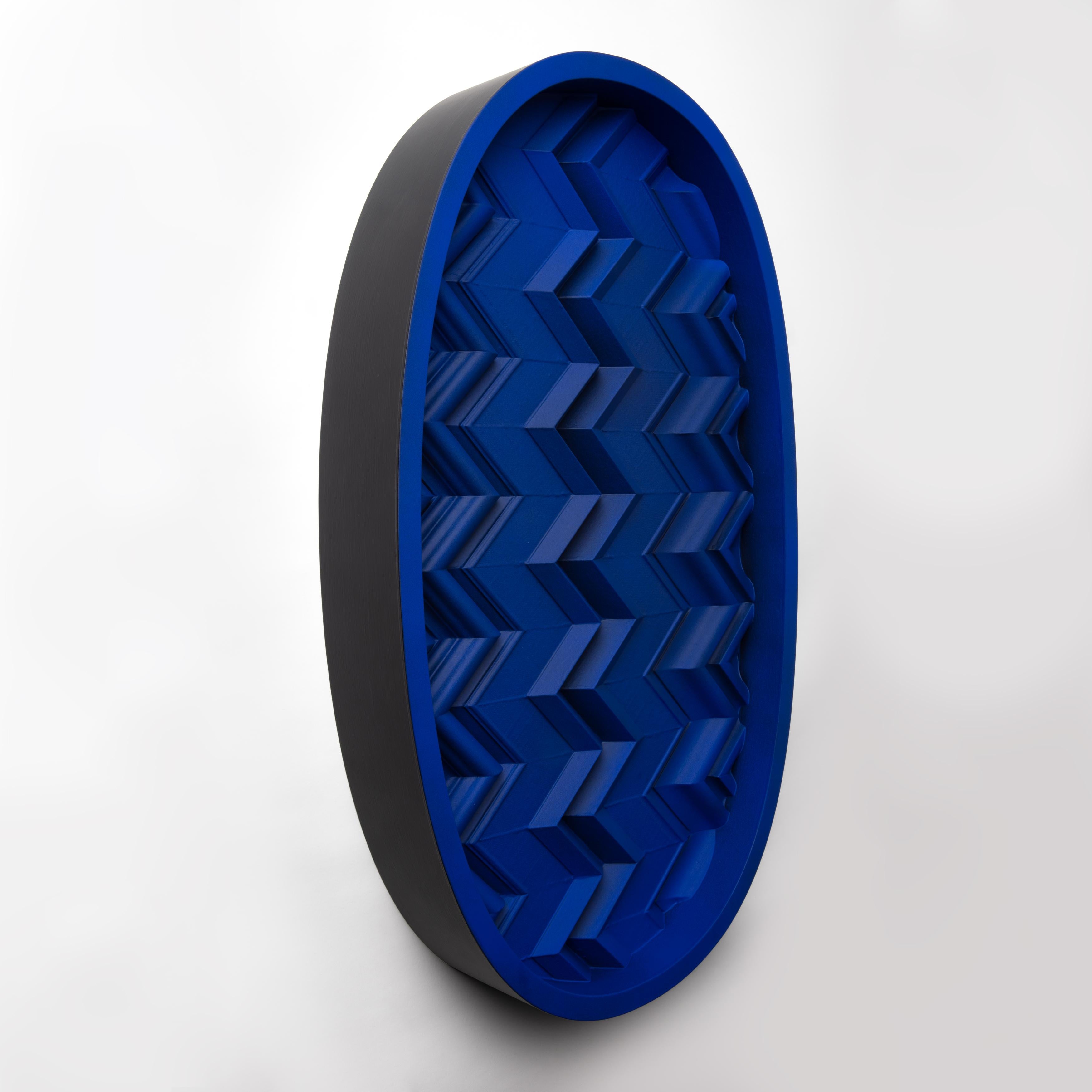 Dutch Brutalist Yves Klein Blue Wood Wall Art installation: Oval 2 YKB For Sale