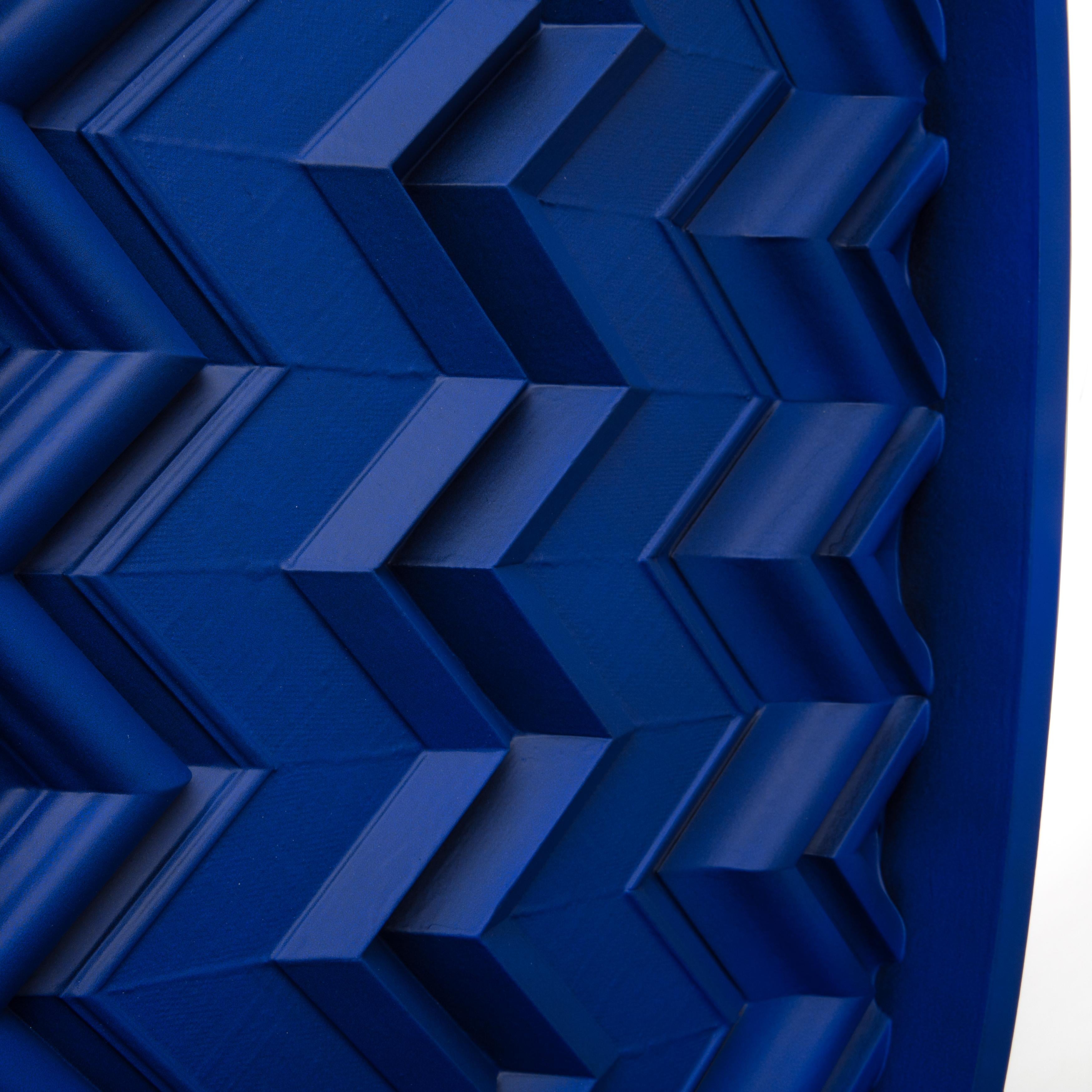 Faceted Brutalist Yves Klein Blue Wood Wall Art installation: Oval 2 YKB For Sale