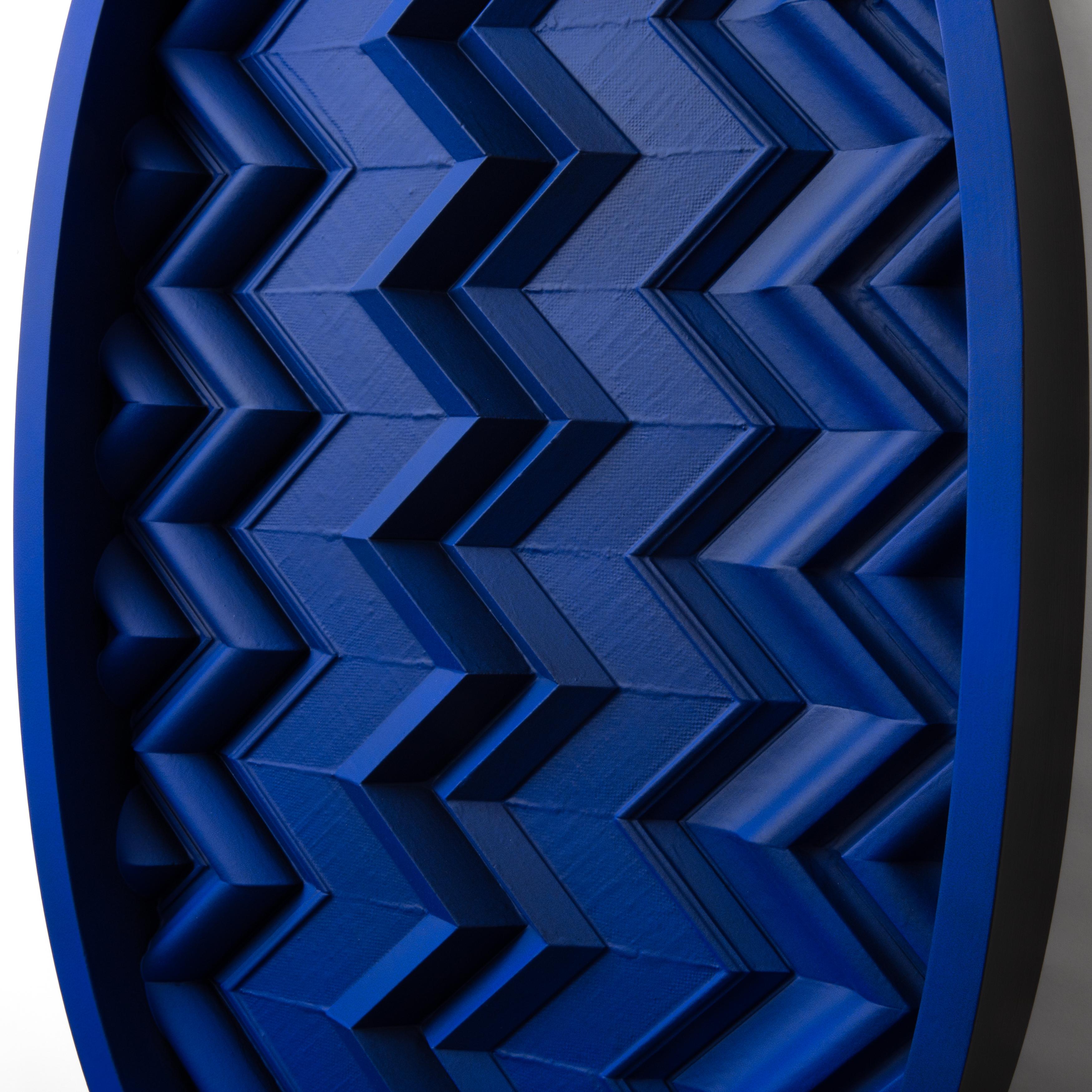 Brutalist Yves Klein Blue Wood Wall Art installation: Oval 2 YKB For Sale 1