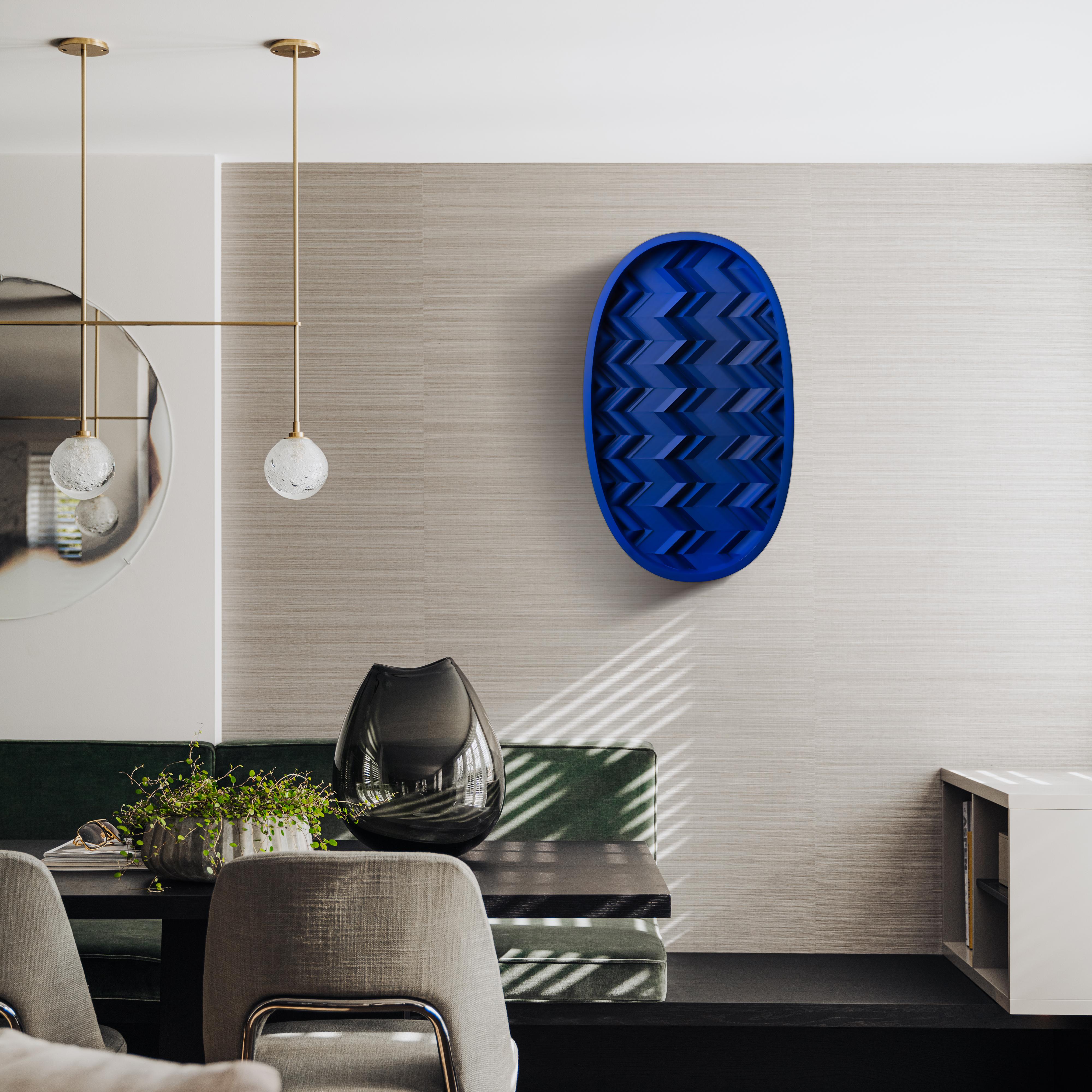 Brutalist Yves Klein Blue Wood Wall Art installation: Oval 2 YKB For Sale 2