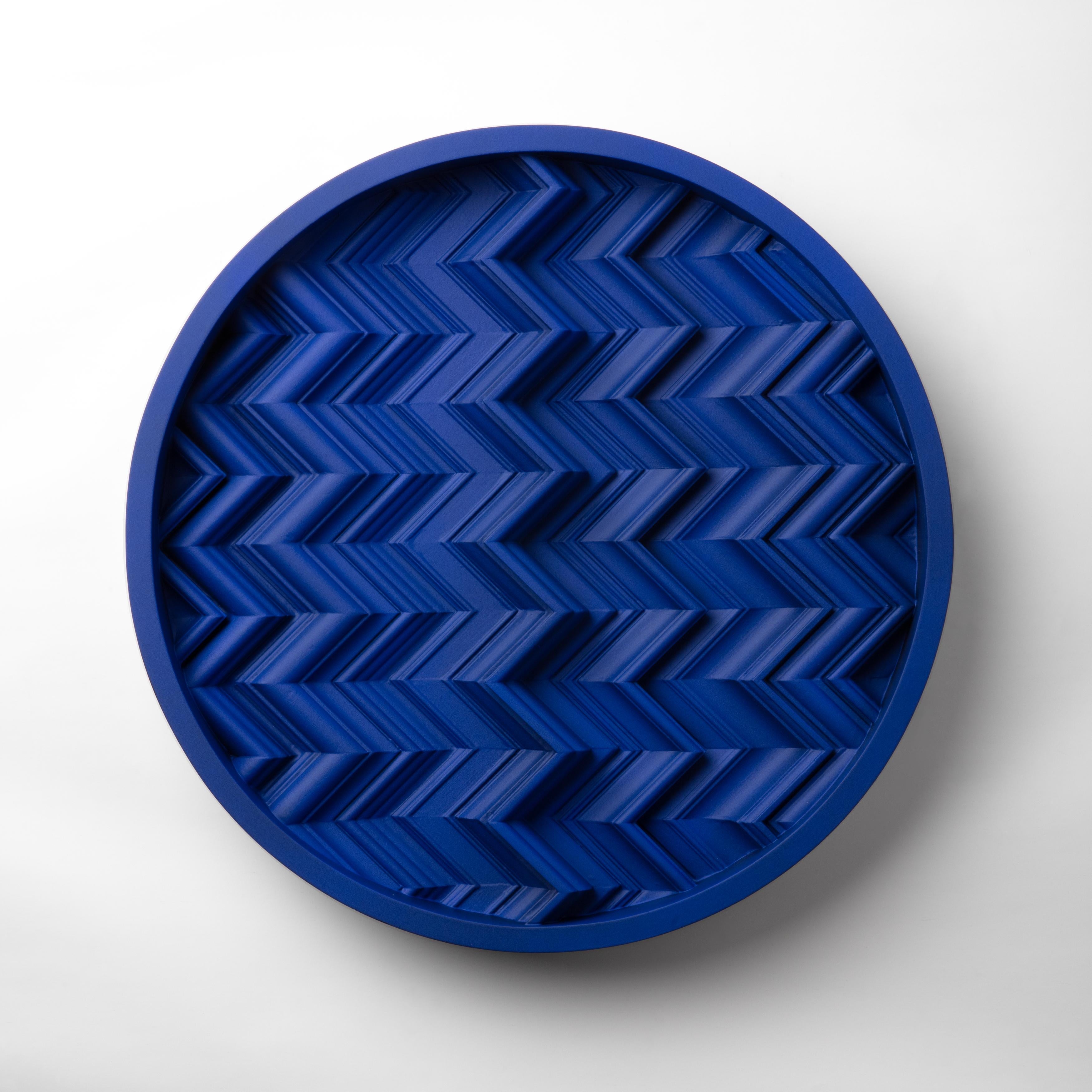 ROUND YKB Cobalt Blue (Yves Klein Blue) wall sculpture collage of reclaimed wood. 

This artwork belongs to our new series of wall art installations FORM & COLOR.
This collage plays with textures, shapes and colors to create a sculptural piece of