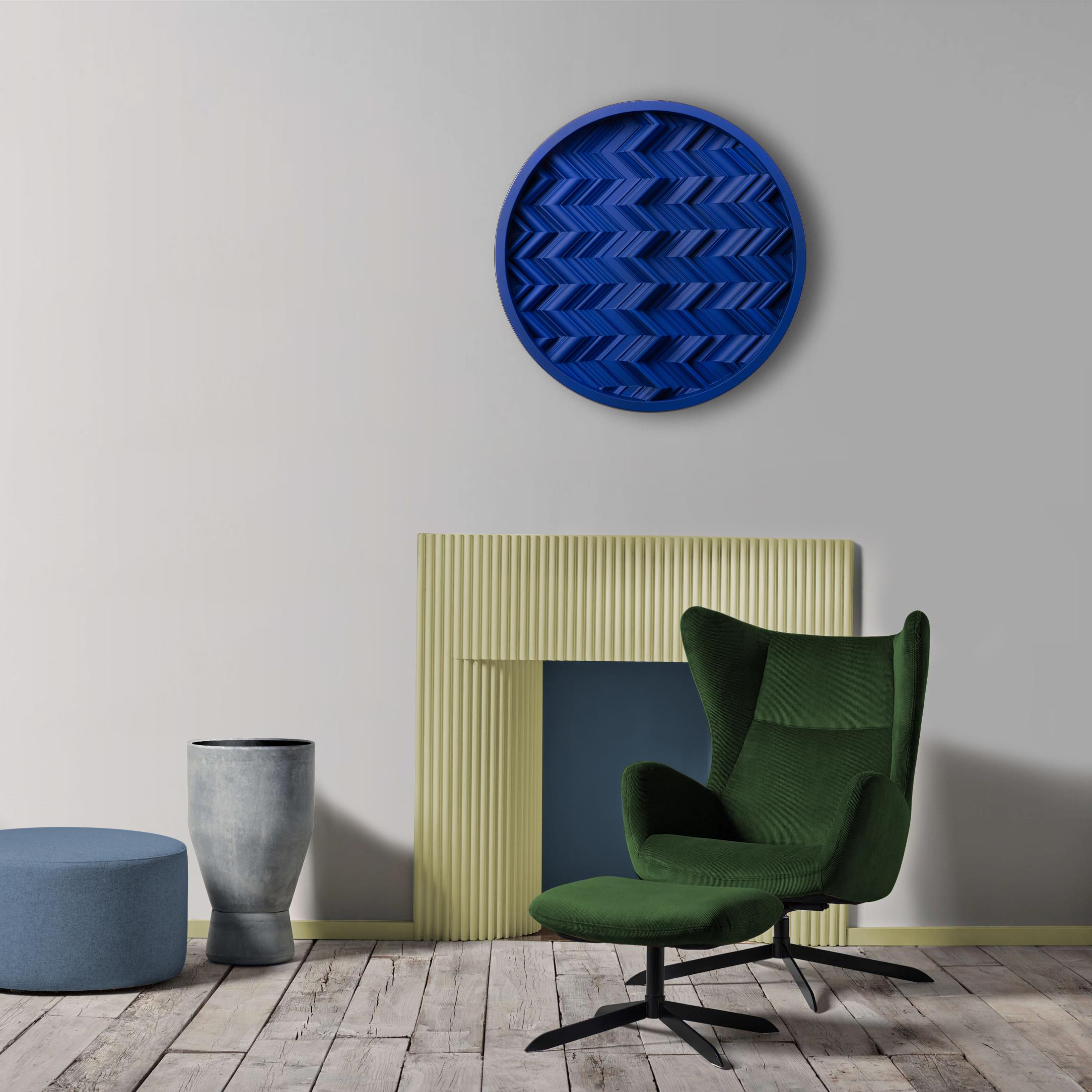 Brutalist Yves Klein Blue Wood Wall Art installation: Round 1 YKB For Sale 1