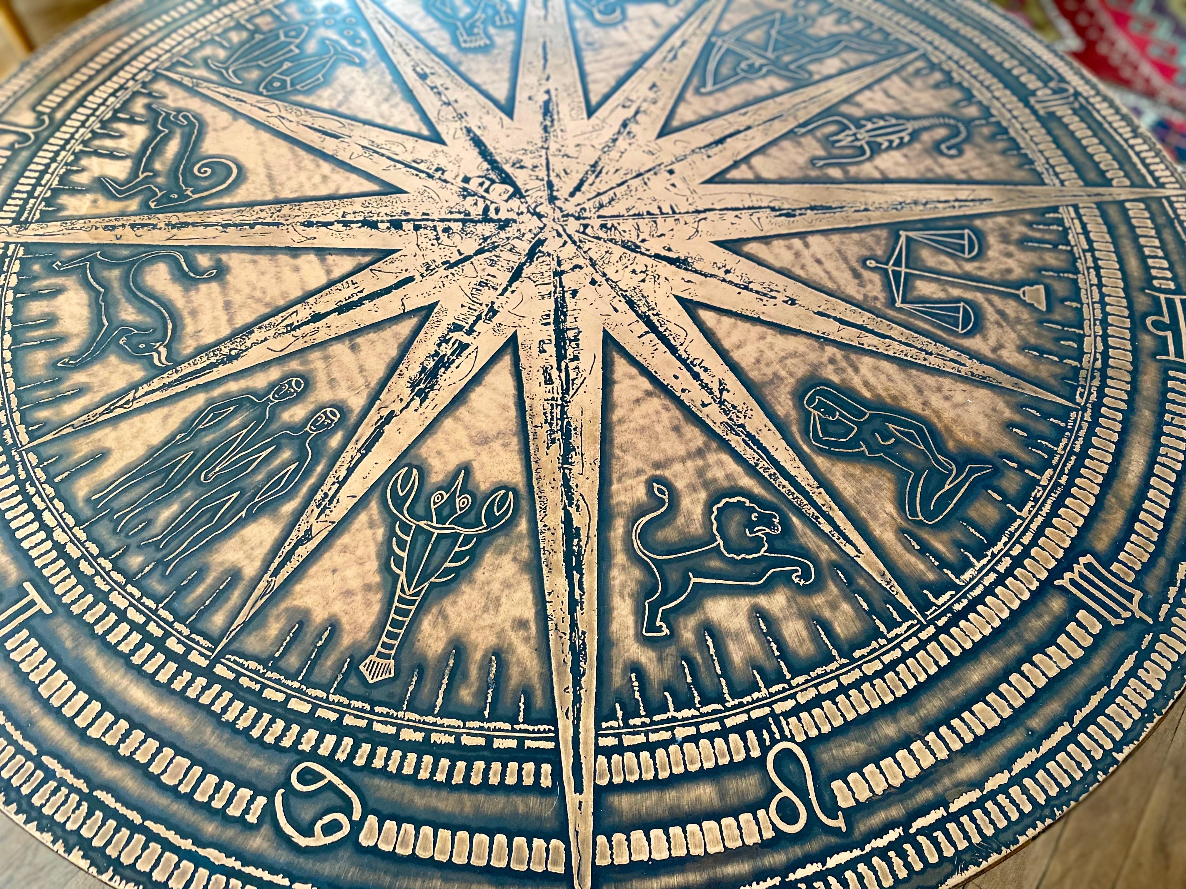 Brutalistischer runder Zodiac Couchtisch, Deutschland, CIRCA 1960er Jahre im Zustand „Gut“ im Angebot in San Antonio, TX