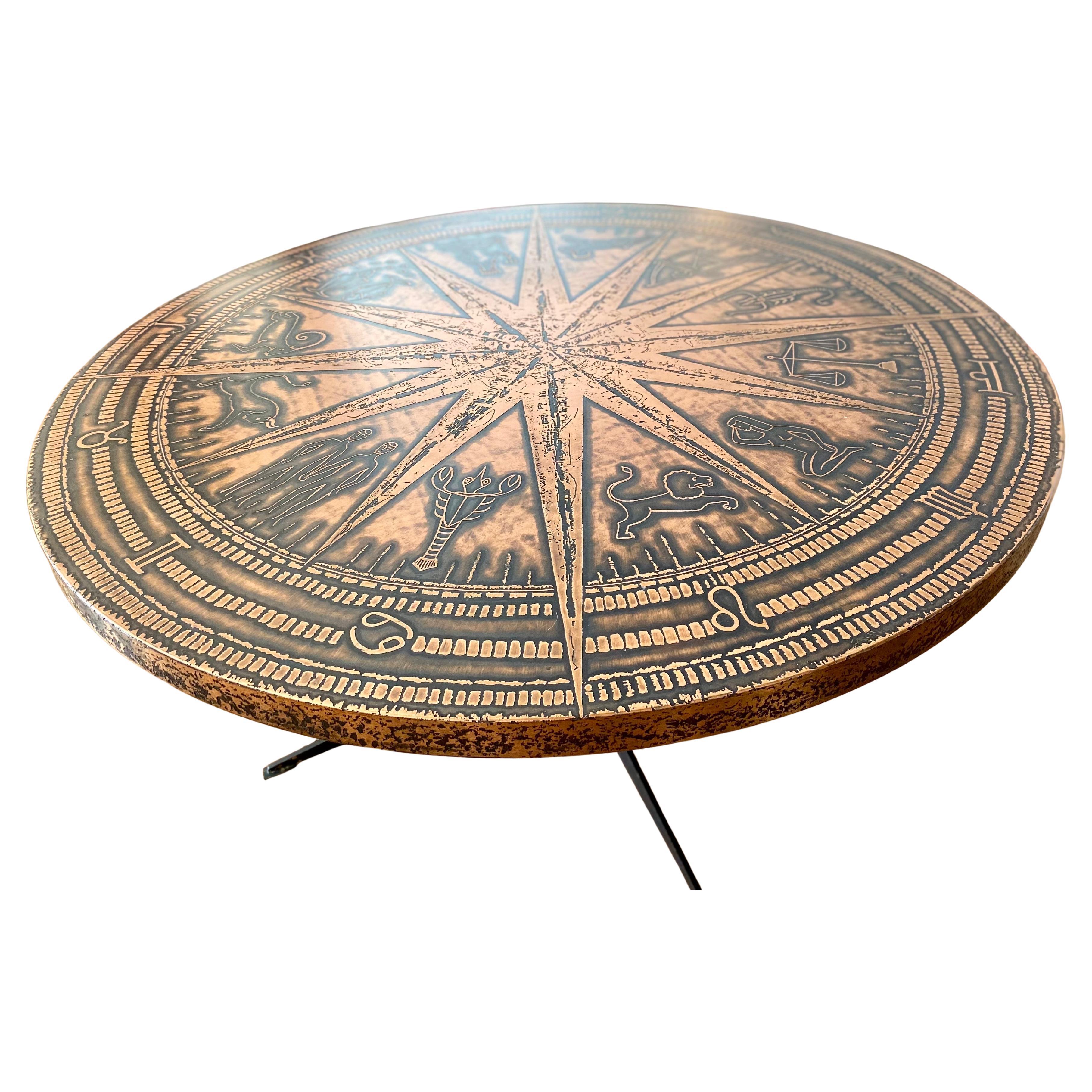 Table basse ronde brutaliste Zodiac, Allemagne, vers 1960