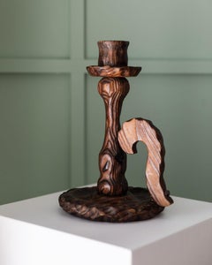 Brutalistic Candle Holder of Wood, Italy, 1940s