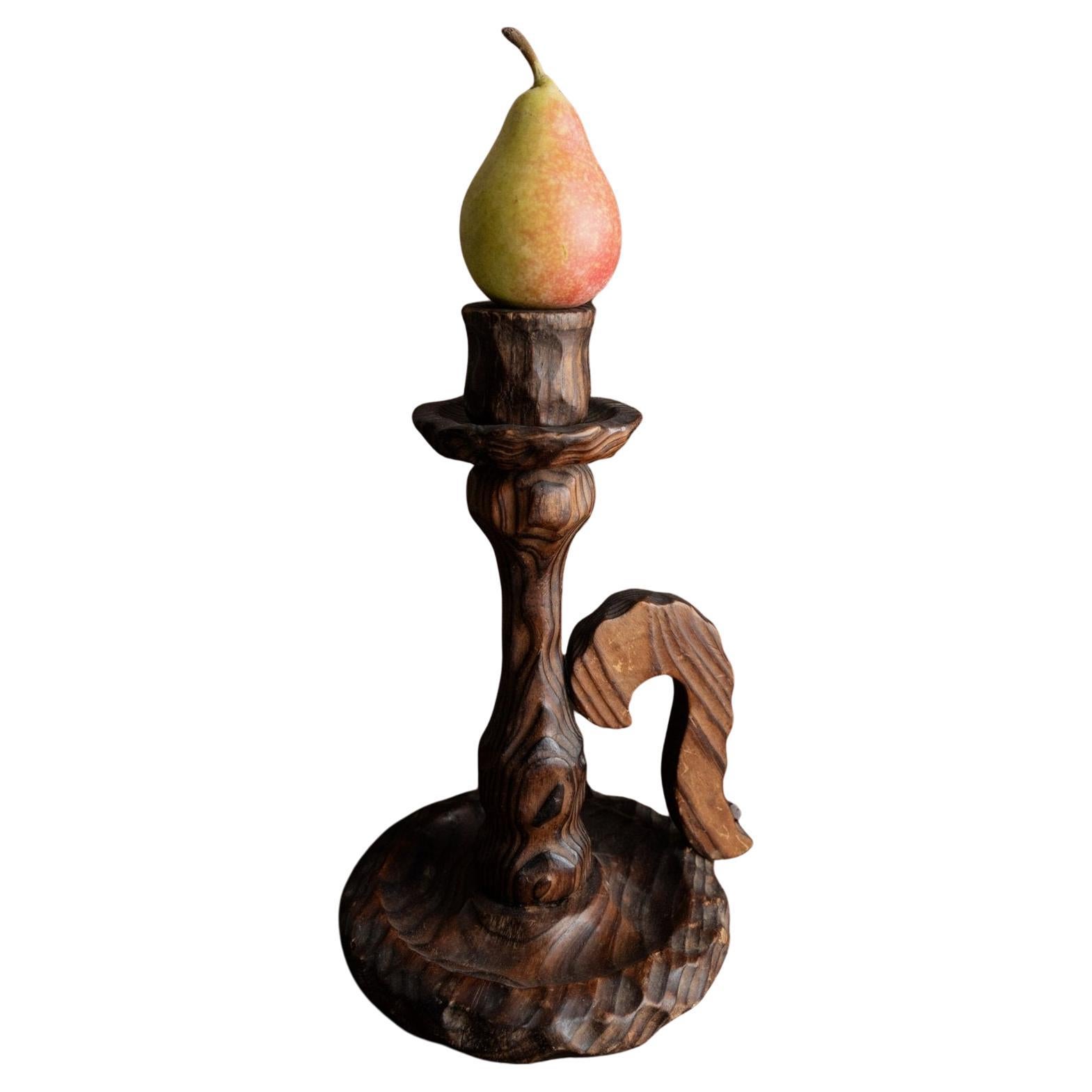 Brutalistischer Kerzenständer aus Holz, Italien, 1940er Jahre im Angebot