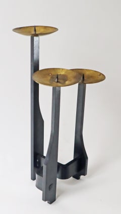 Brutalistic Candle Stand From Brass And Wrought Iron , 1970s. France.