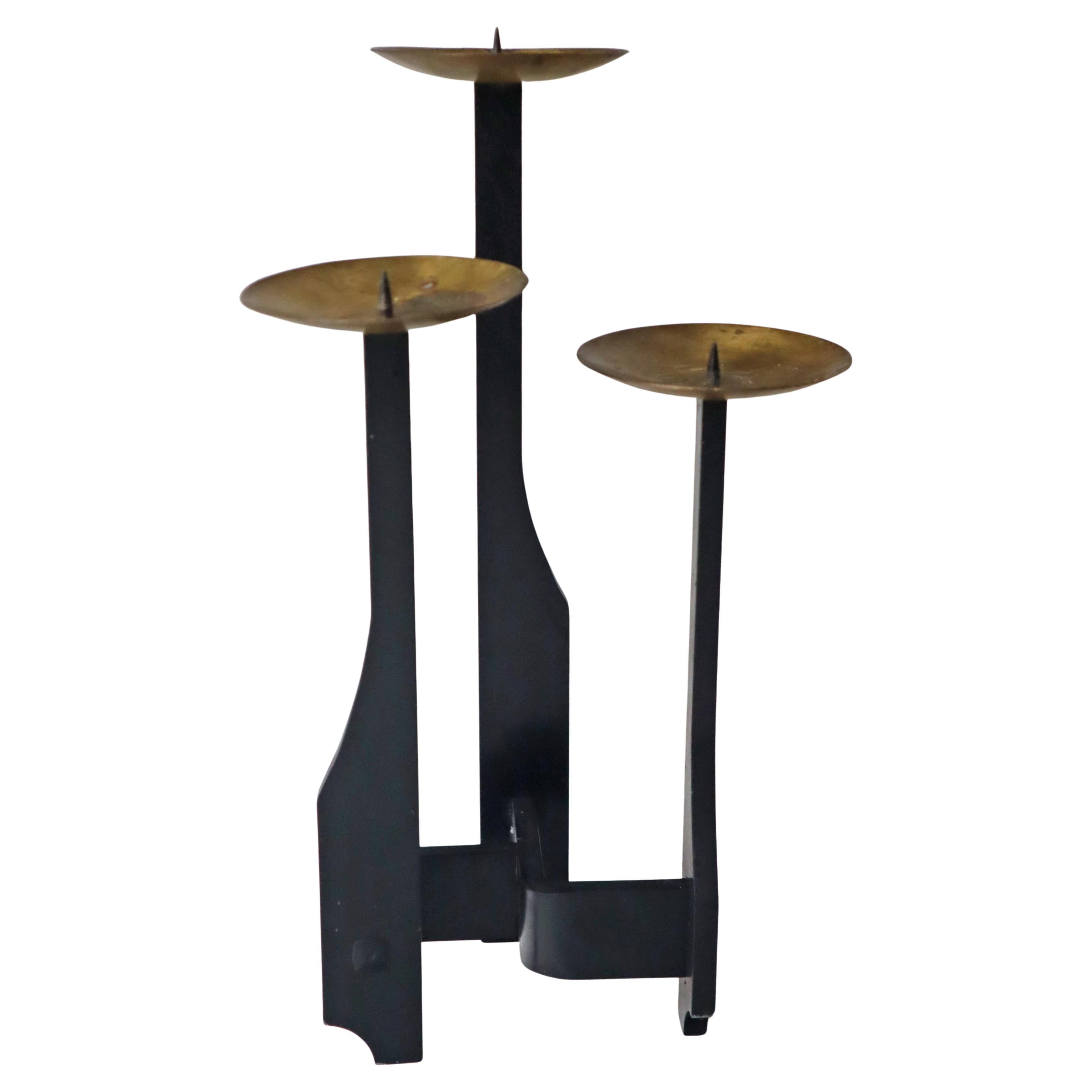 Brutalistic Candle Stand From Brass And Wrought Iron , 1970s. France.