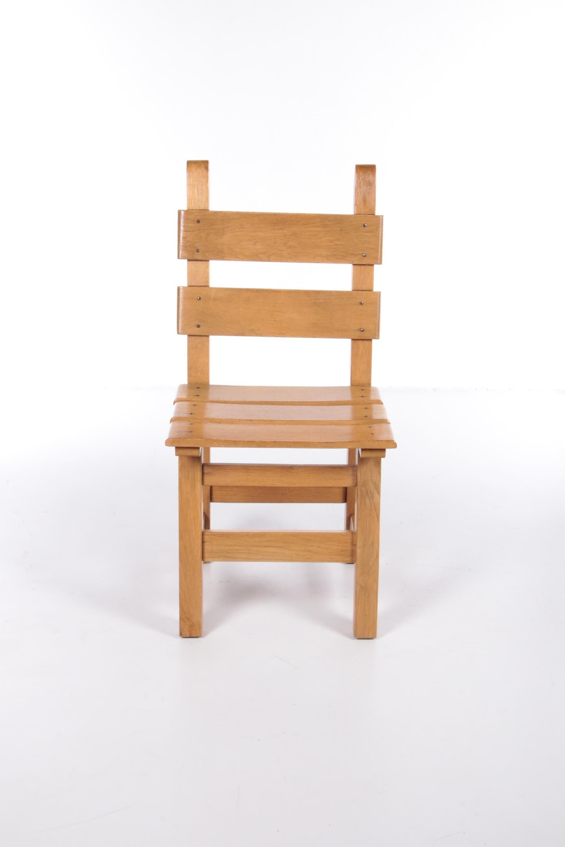 Spanish Brutalistic Set of 4 Sturdy Wooden Chairs, 1980