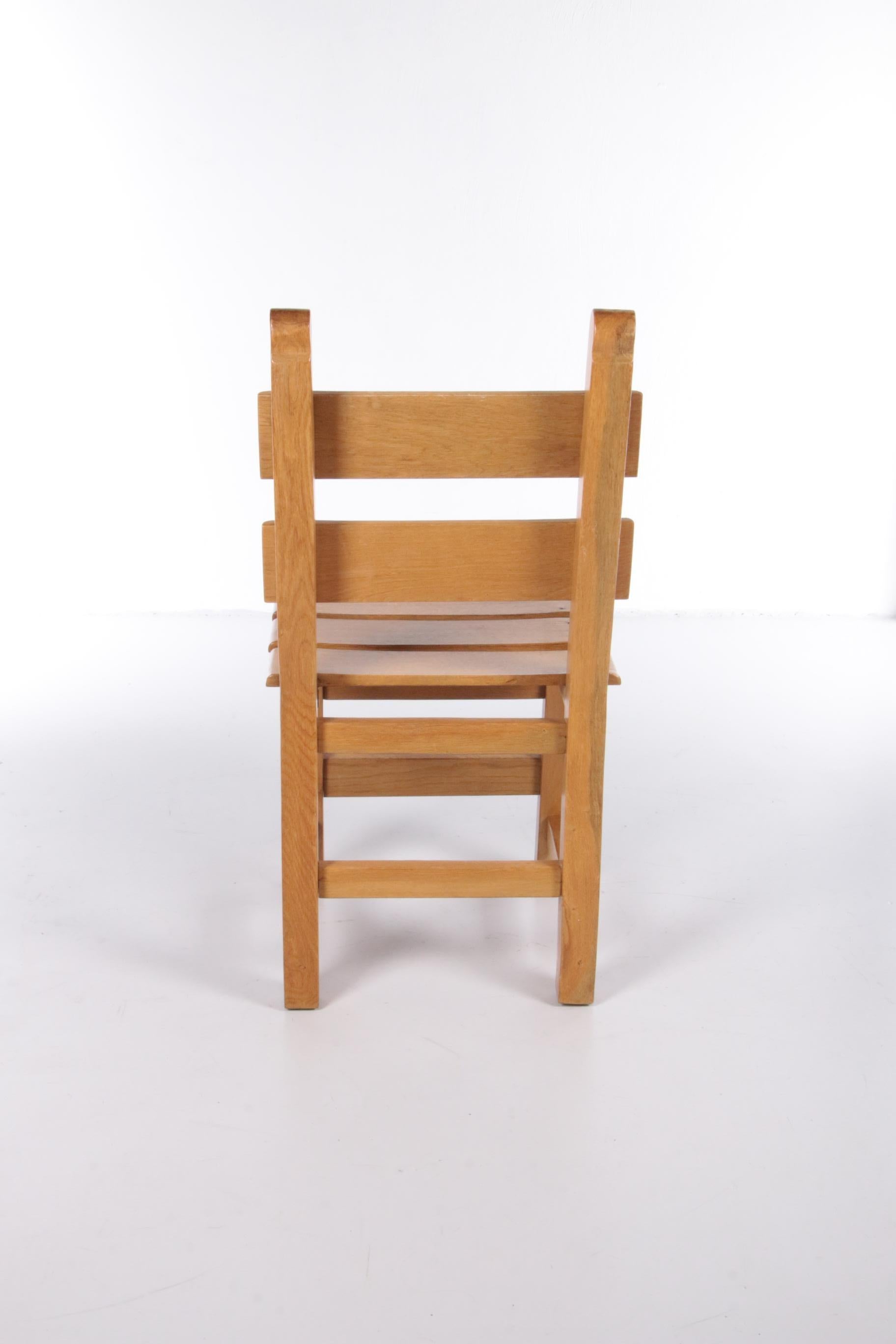 Late 20th Century Brutalistic Set of 4 Sturdy Wooden Chairs, 1980