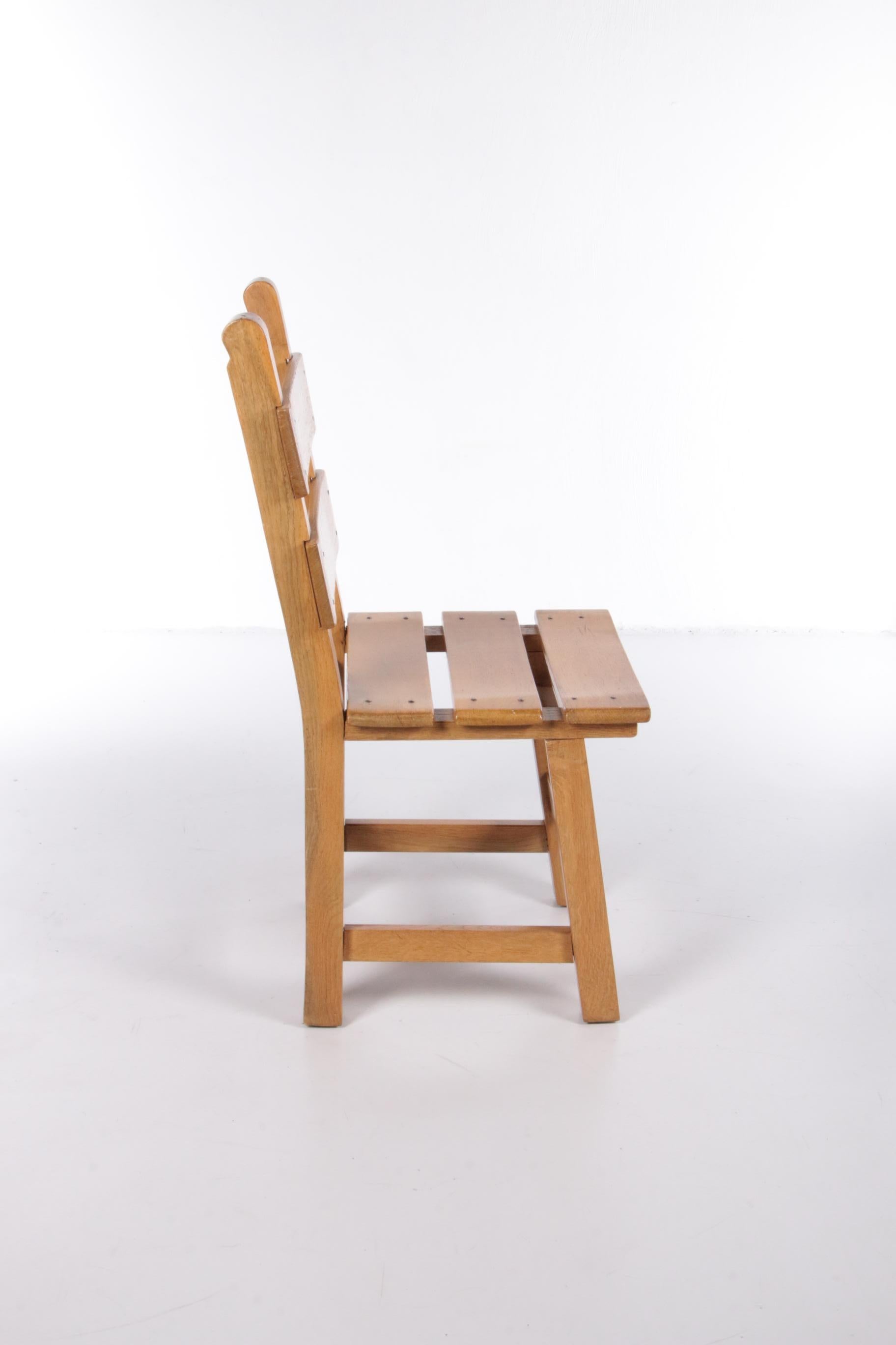 Oak Brutalistic Set of 4 Sturdy Wooden Chairs, 1980