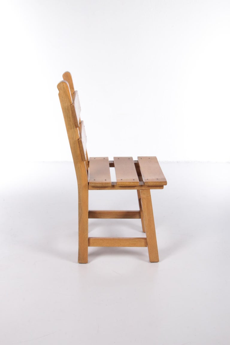 Brutalistic Set of 4 Sturdy Wooden Chairs, 1980 For Sale at 1stDibs