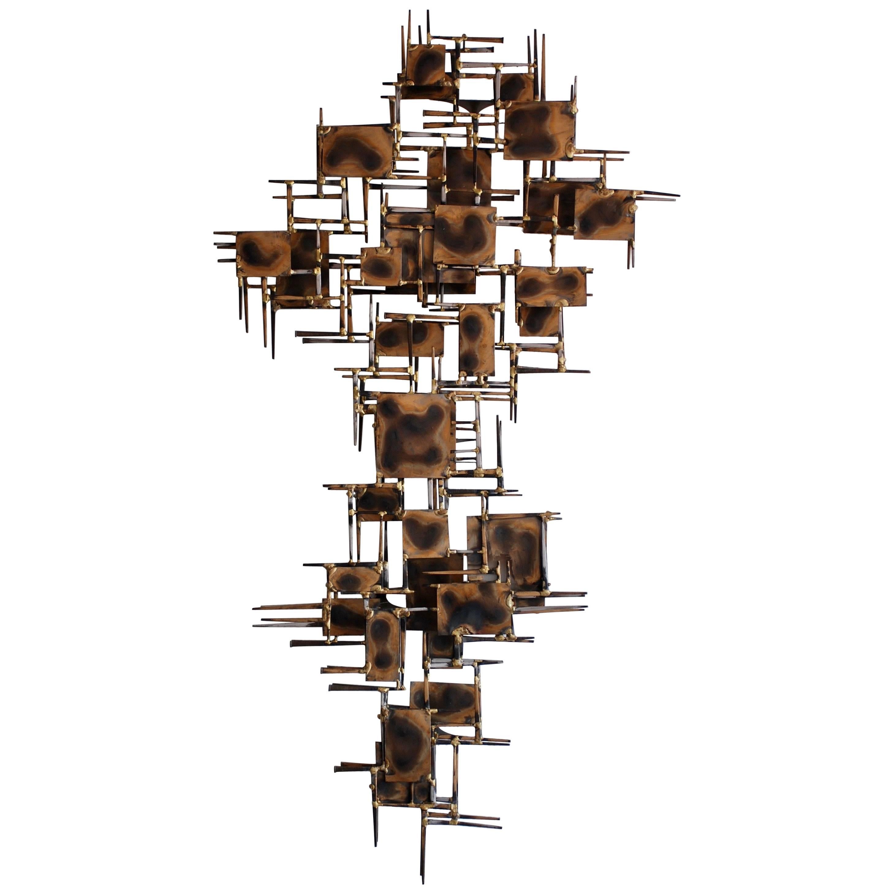 Brutallist Metal Nail Art Wall Sculpture