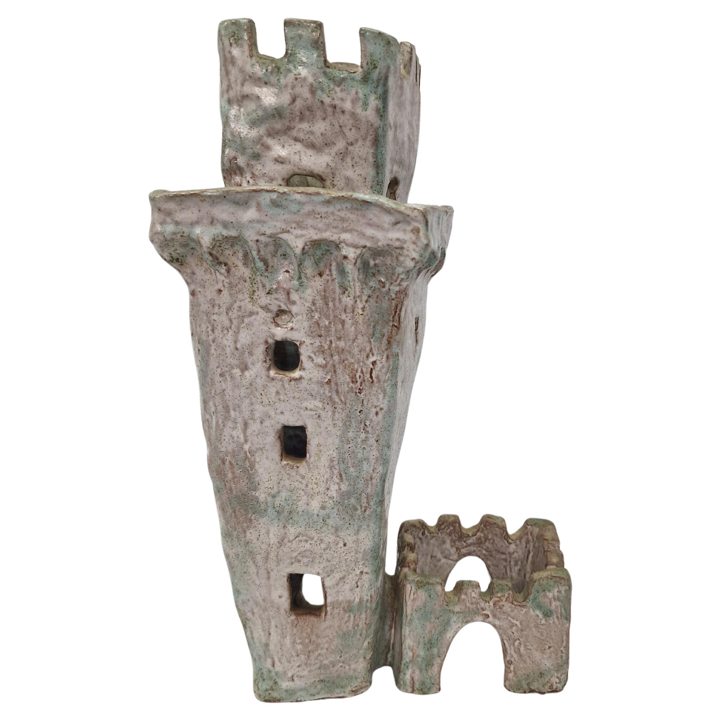 Brutalist modern design sculpture architectural model tower majolica 1950s Italy
