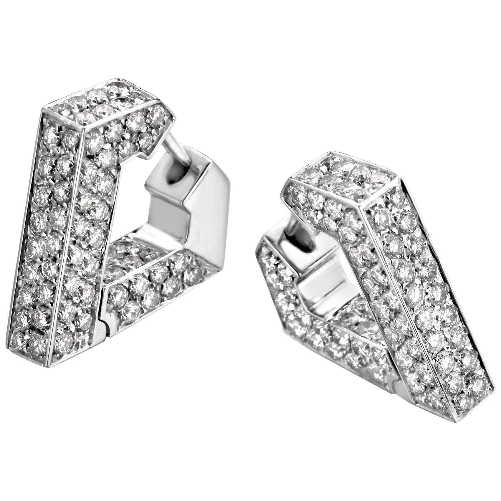 White Diamond 18 Karat Gold Hoop Earrings For Sale