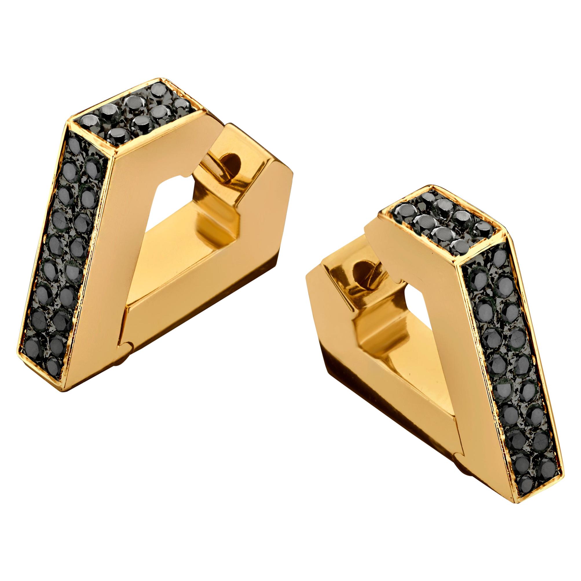 Brute Diamanti Yellow Gold and Black Diamond Earrings For Sale