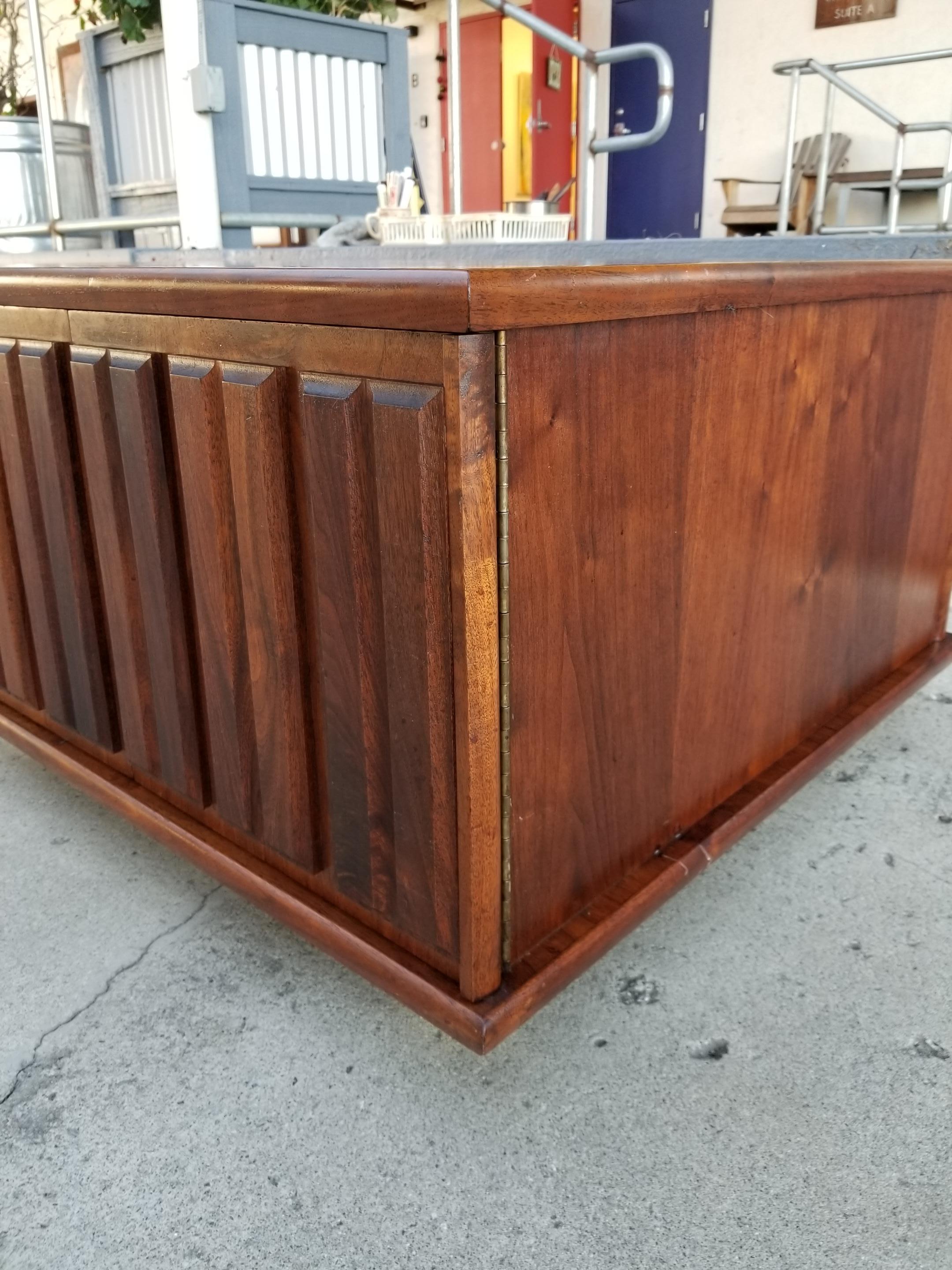 Brutalist End Table with Rectangular Walnut Tiles 5