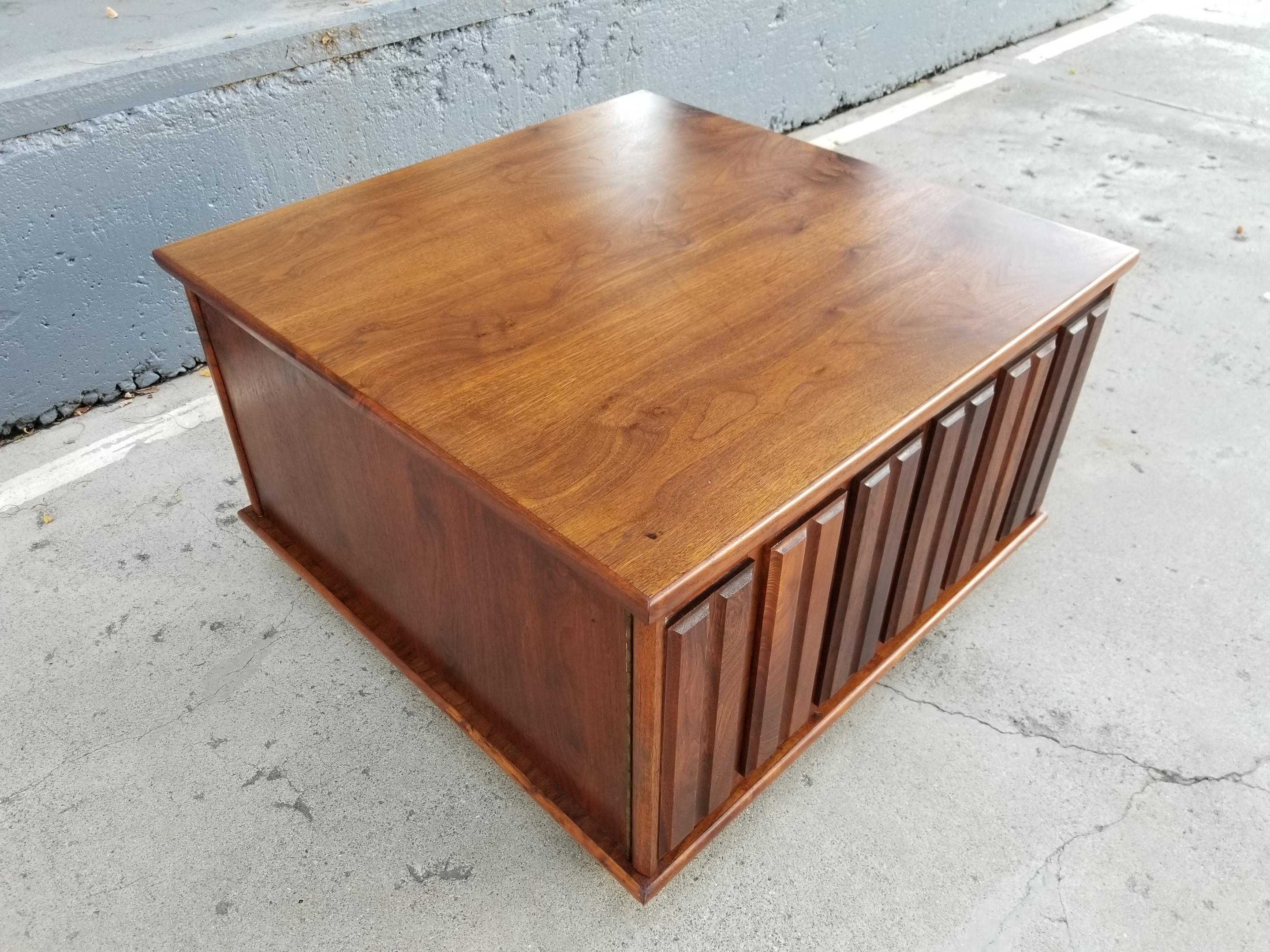20th Century Brutalist End Table with Rectangular Walnut Tiles