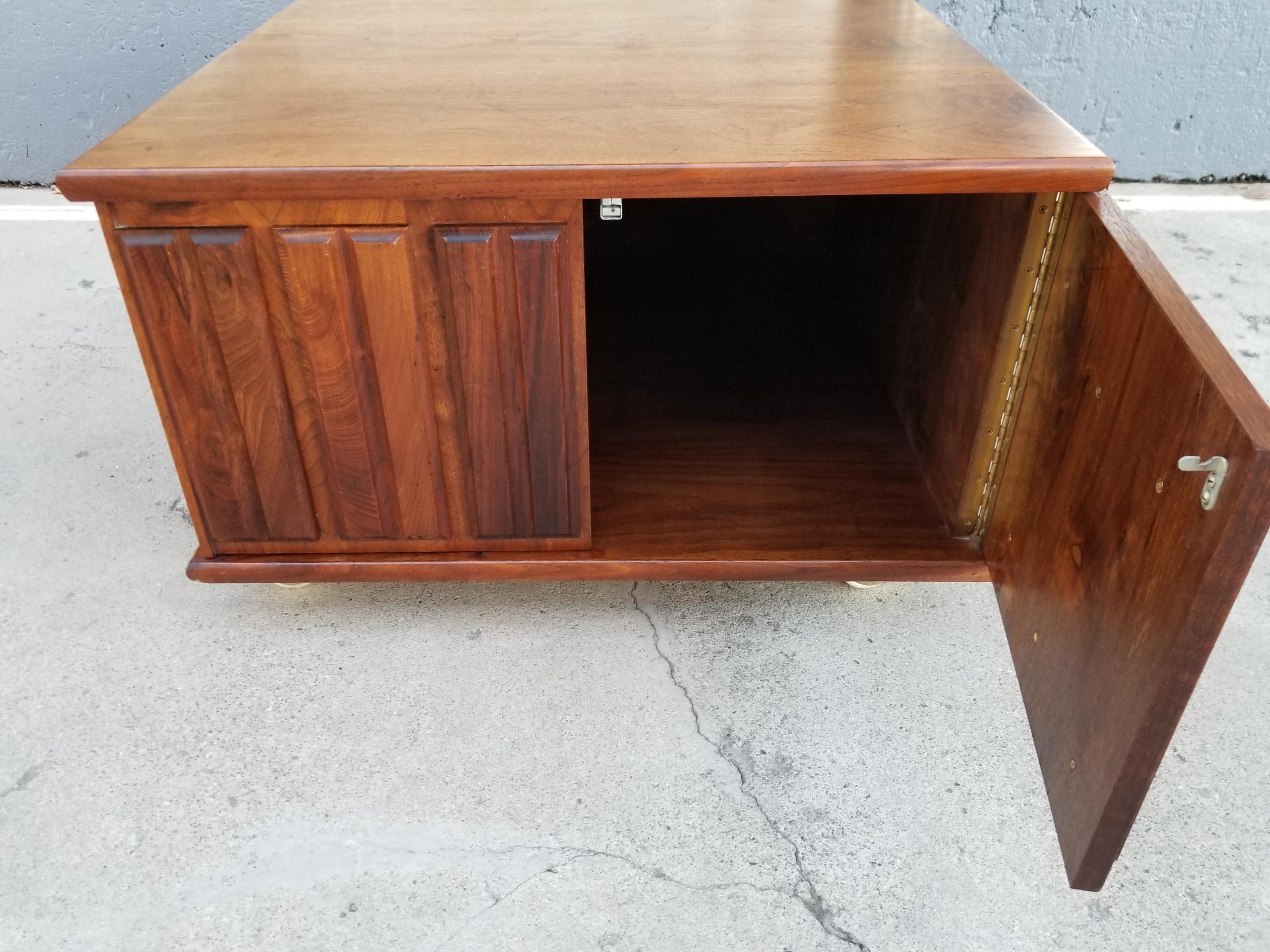 Brutalist End Table with Rectangular Walnut Tiles 3