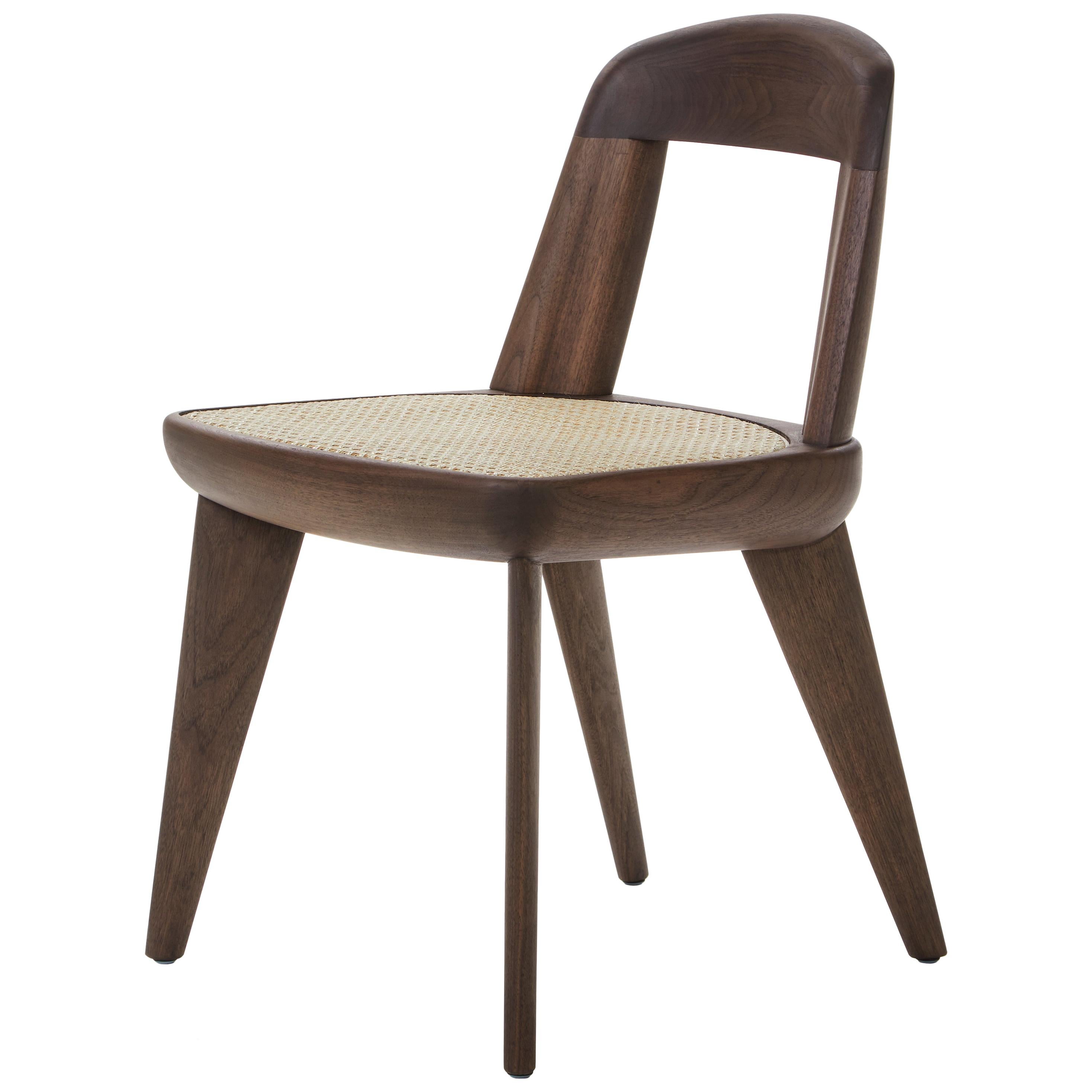 For Sale: Brown (Wood Walnut Black Oil) Brutus Armless Chair in Solid Wood with Cane Seat Designed by Craig Bassam