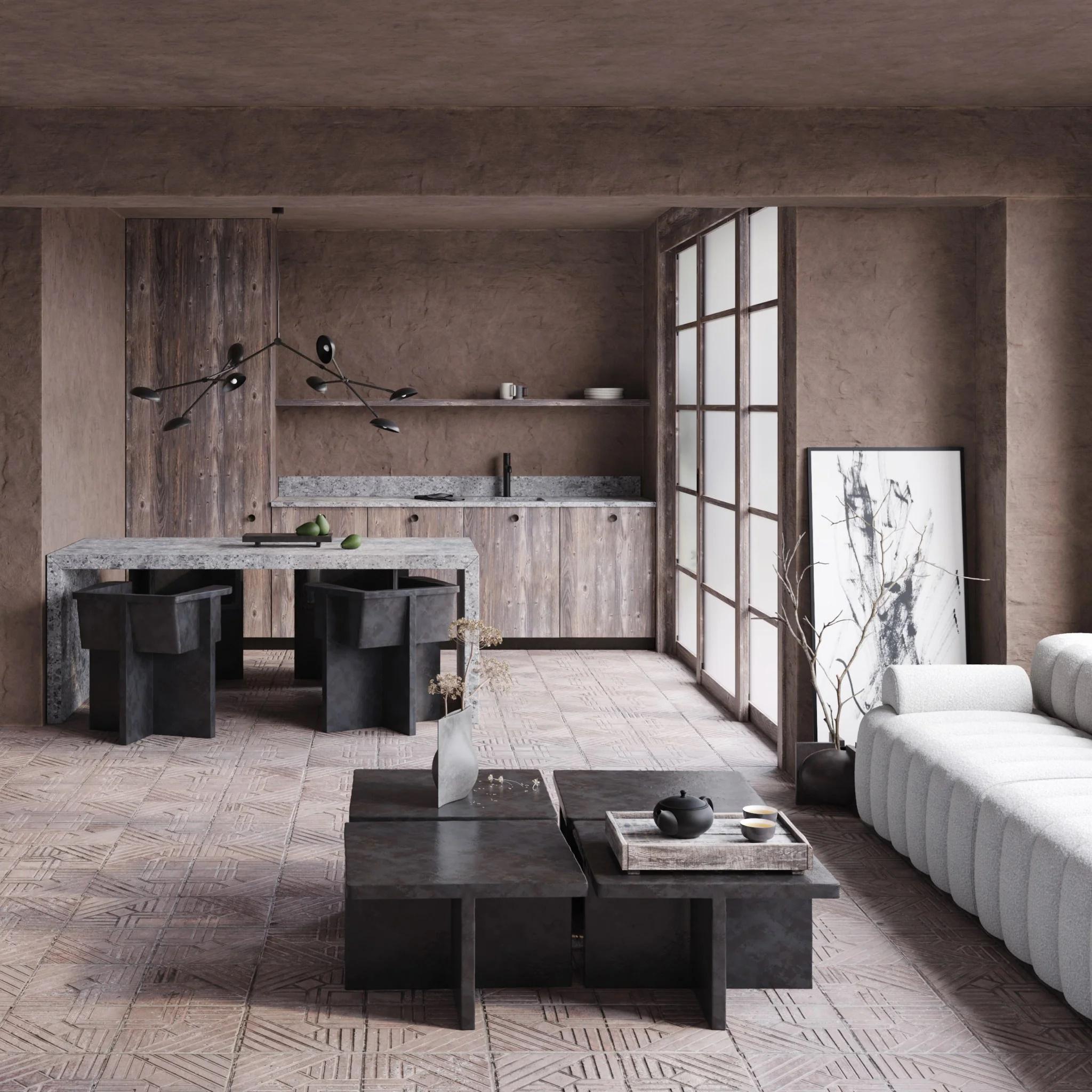 Brutus model coffee table, design of a modern sculpture in concrete and cast fibres, coffee table with contemporary lines.

The model Brutus coffee table is made of concrete and cast fibres, in the style of a contemporary sculpture.
A contemporary